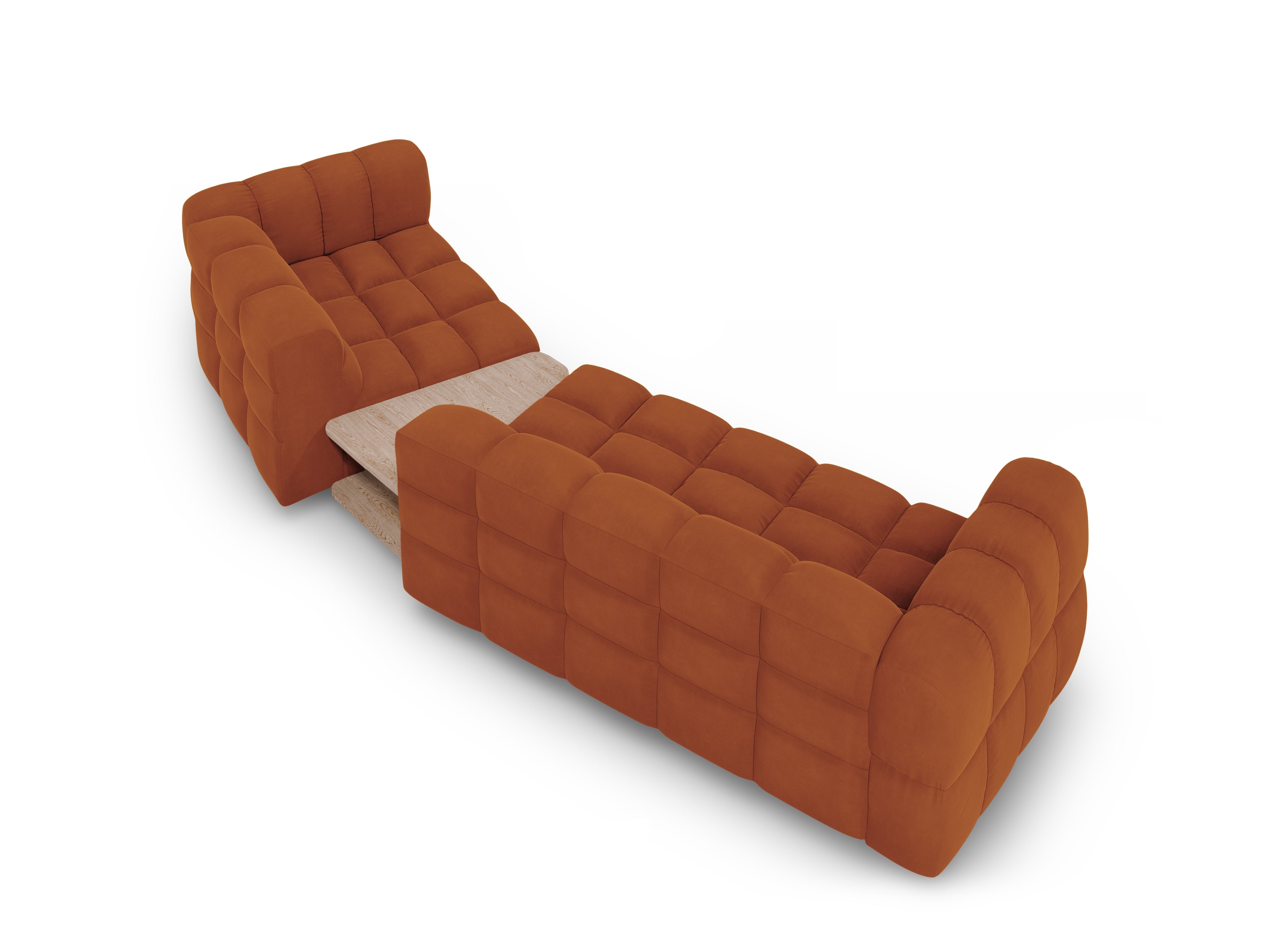 Sofa aksamitna prawostronna 3-osobowa zaokrąglona ze stolikiem SKY terracotta Cosmopolitan Design    Eye on Design