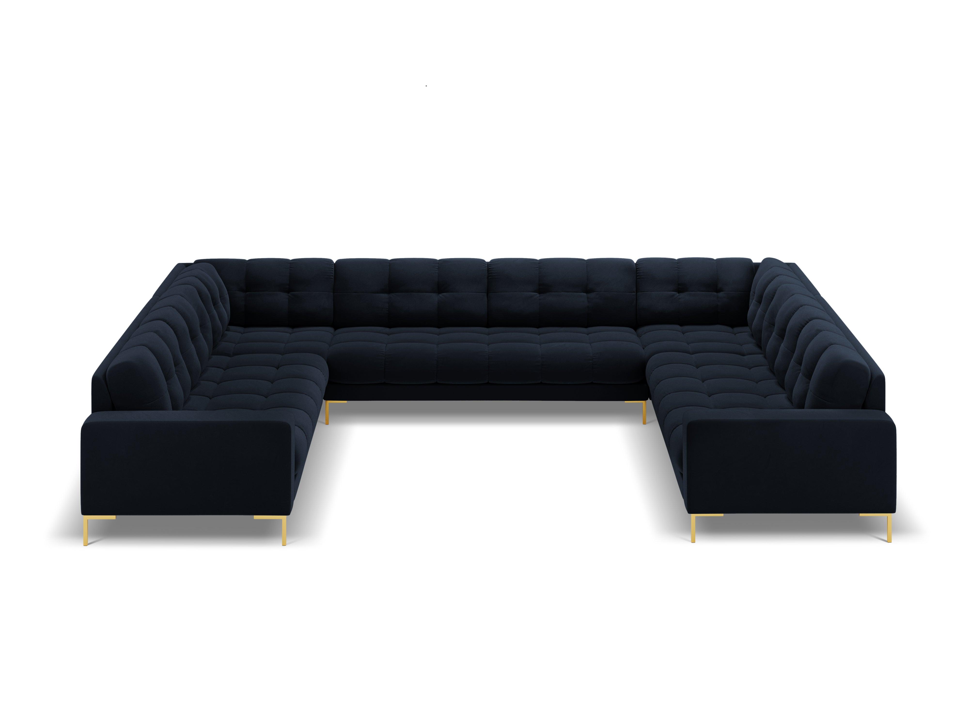 Sofa aksamitna panoramiczna 9-osobowa BALI ciemnoniebieski ze złotą podstawą Cosmopolitan Design    Eye on Design