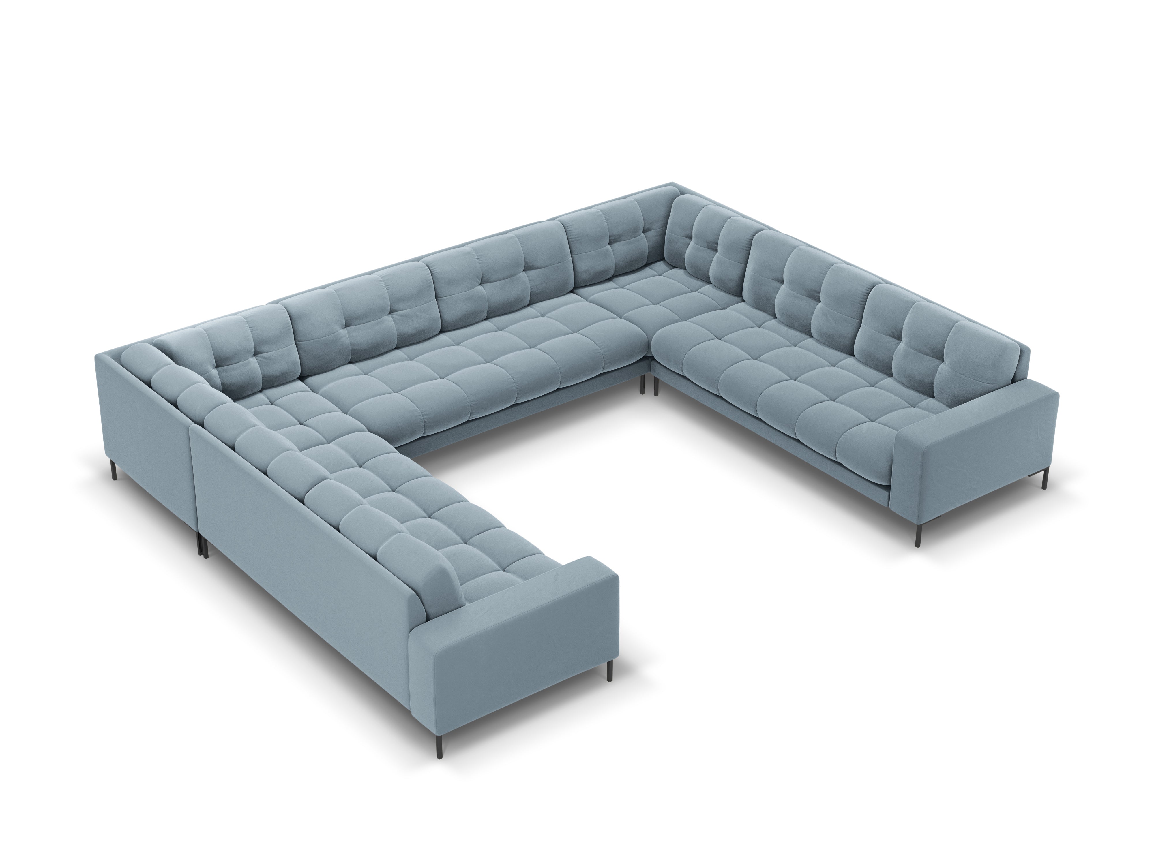 Sofa aksamitna panoramiczna 9-osobowa BALI jasnoniebieski z czarną podstawą Cosmopolitan Design    Eye on Design