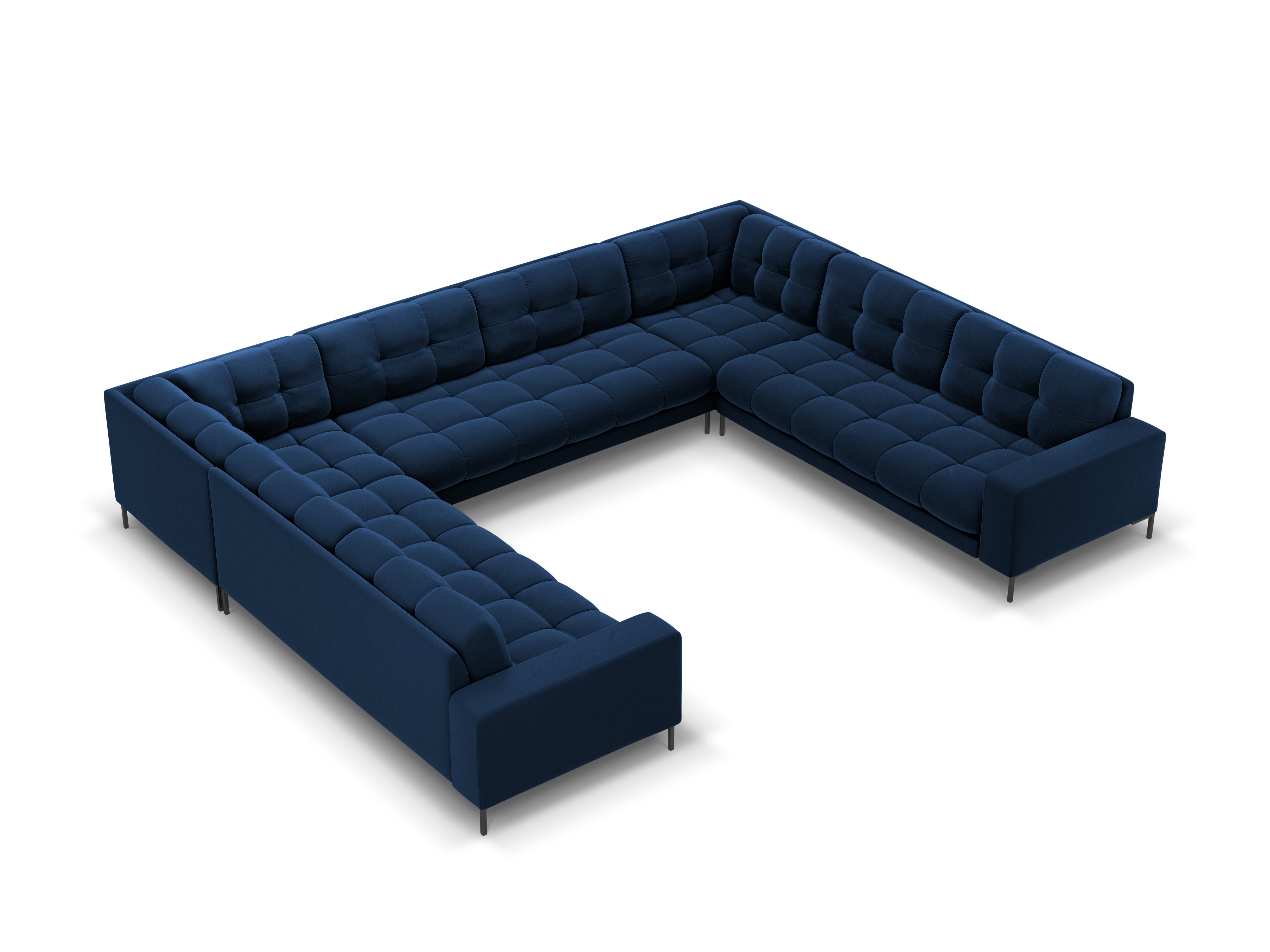Sofa aksamitna panoramiczna 9-osobowa BALI granat królewski z czarną podstawą Cosmopolitan Design    Eye on Design