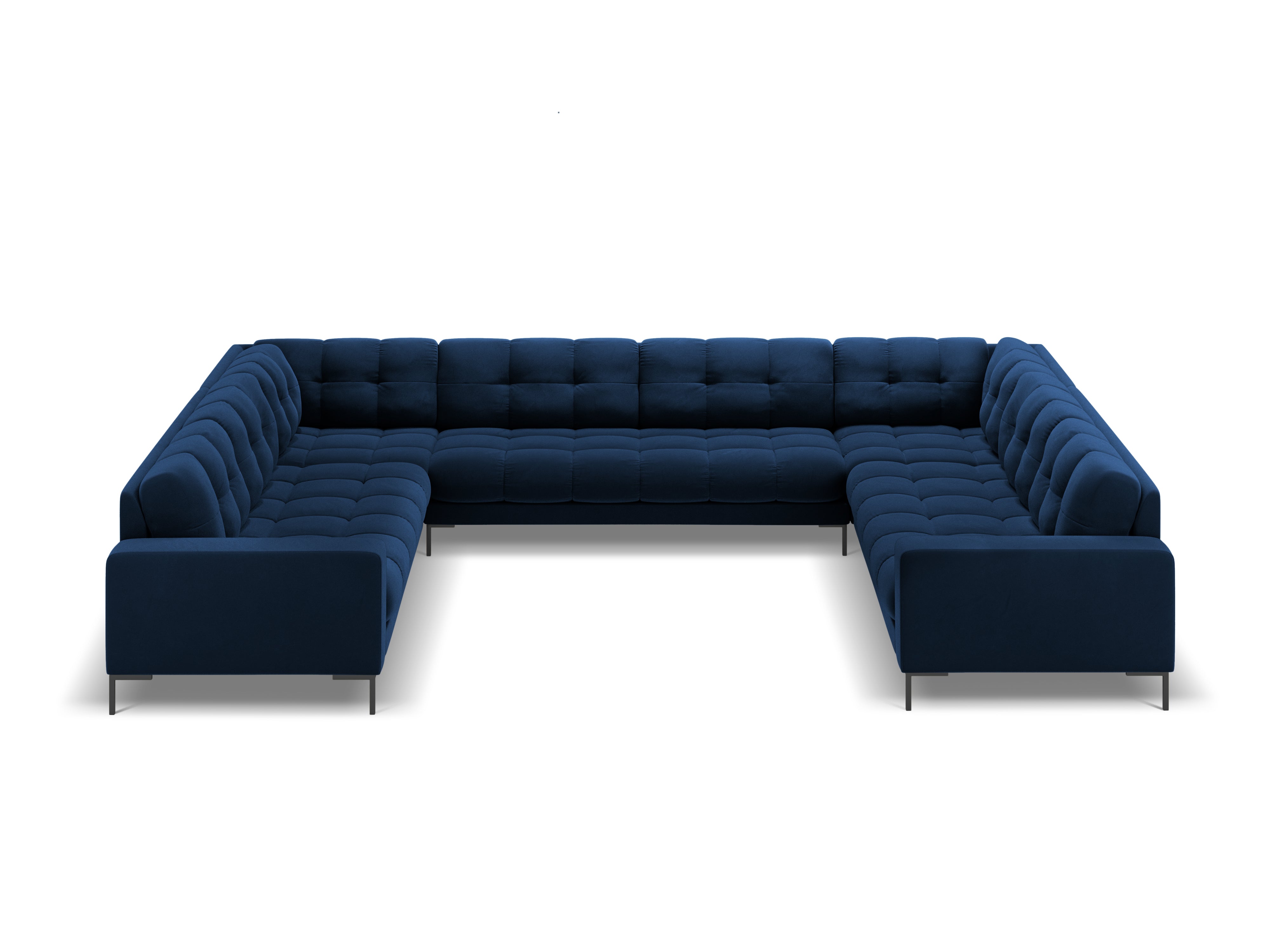 Sofa aksamitna panoramiczna 9-osobowa BALI granat królewski z czarną podstawą Cosmopolitan Design    Eye on Design