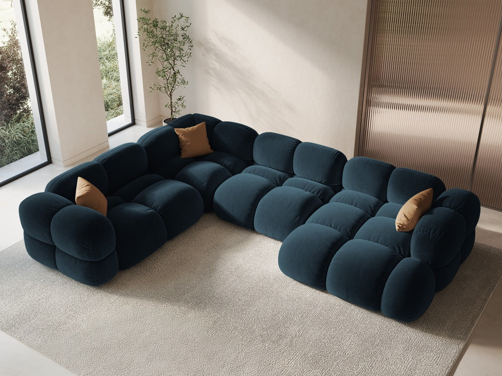 Samt-U-Form-Ecksofa links LORETTO petrol
