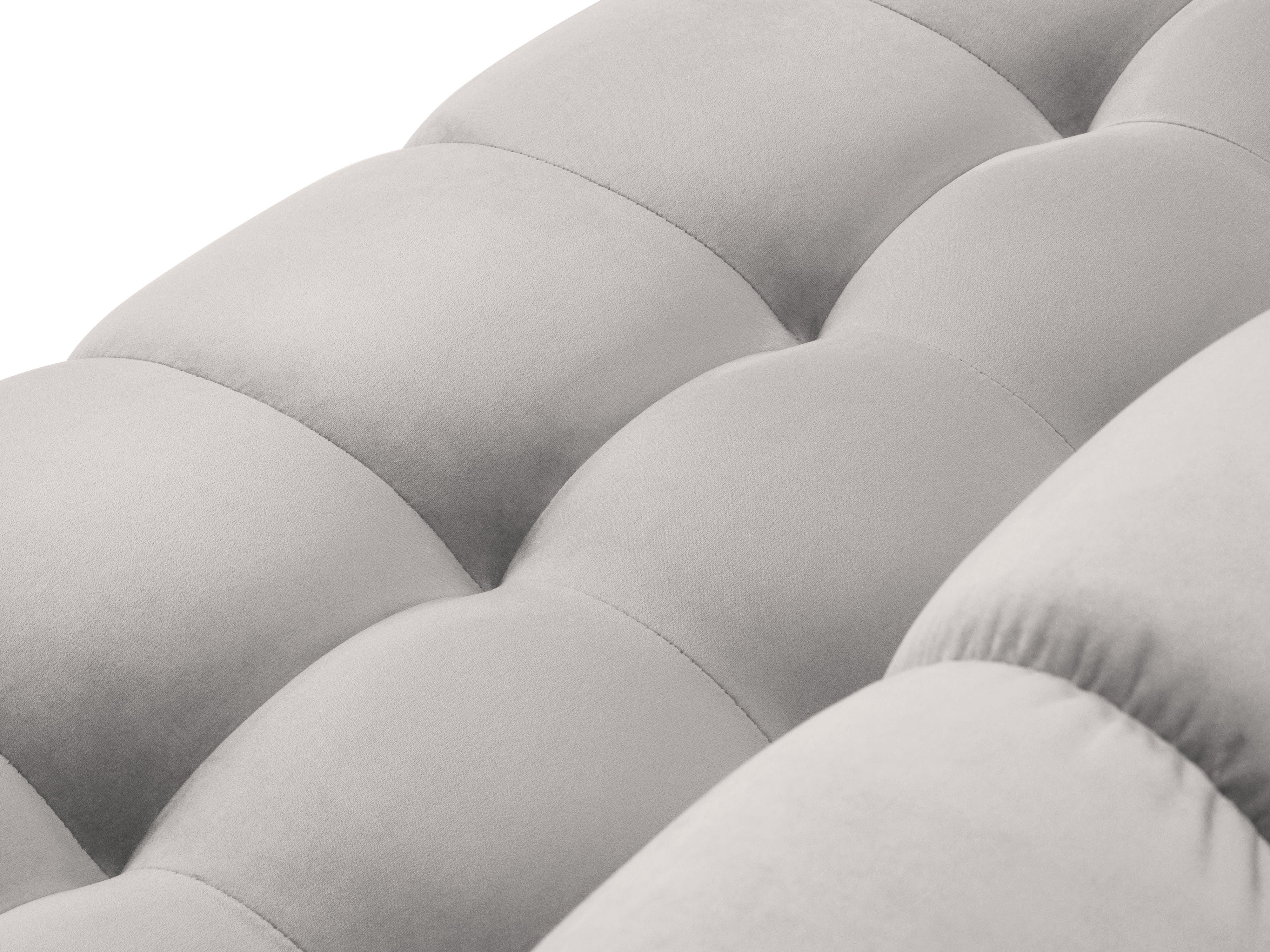 Sofa aksamitna panoramiczna lewostronna 7-osobowa BALI srebrny z czarną podstawą Cosmopolitan Design    Eye on Design