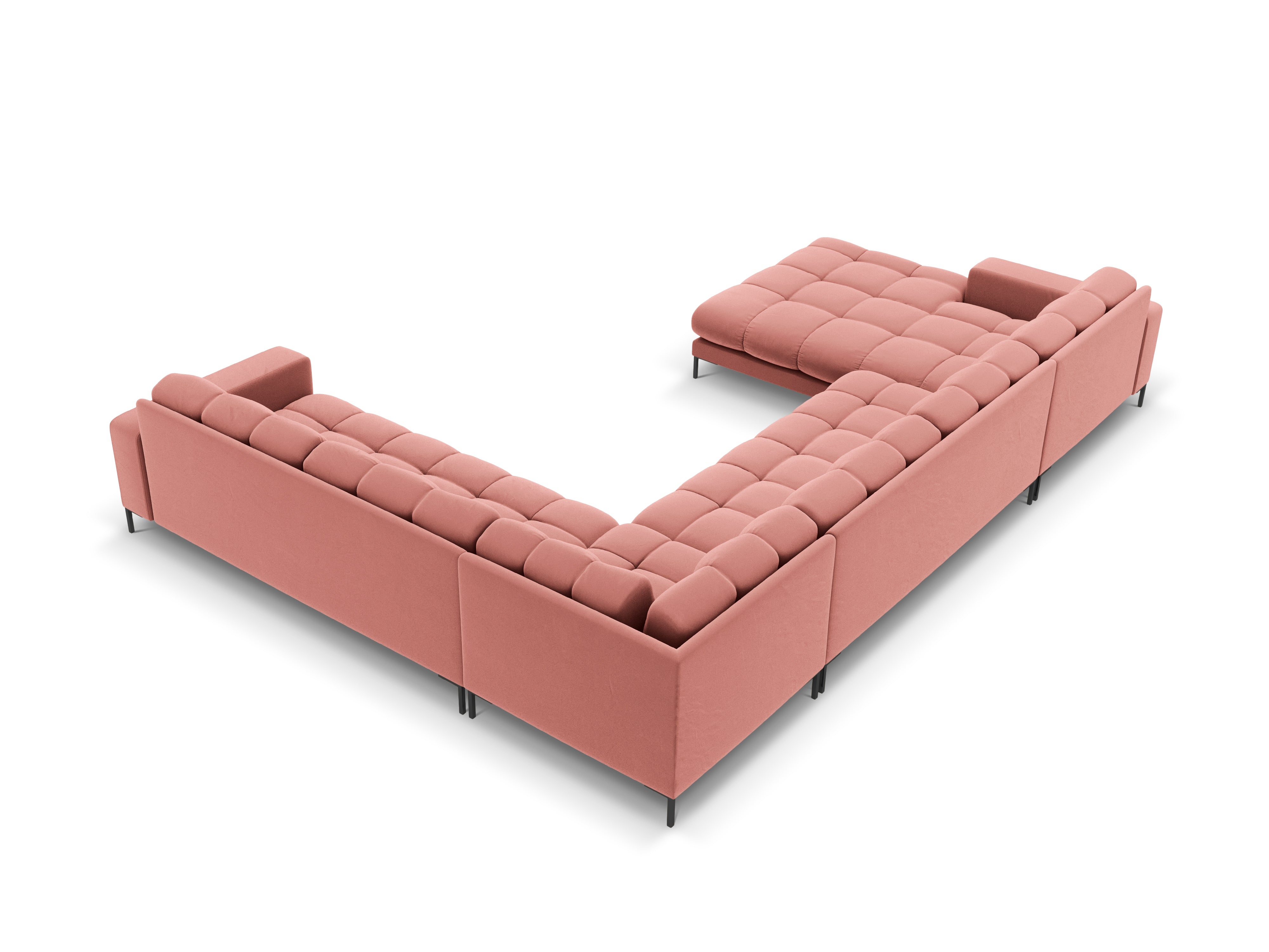 Sofa aksamitna panoramiczna prawostronna 7-osobowa BALI różowy z czarną podstawą Cosmopolitan Design    Eye on Design