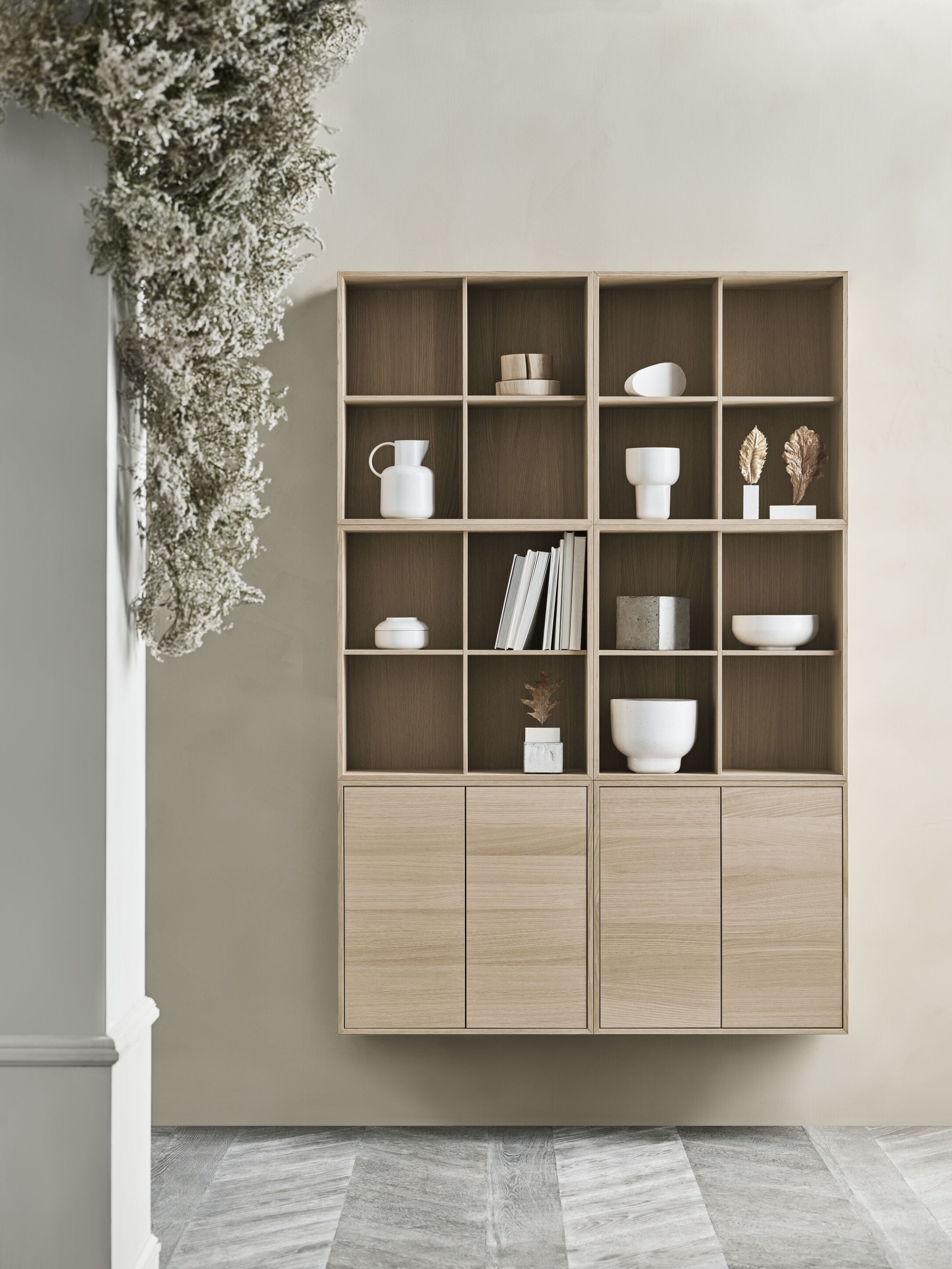 Case nut veneer bookcase