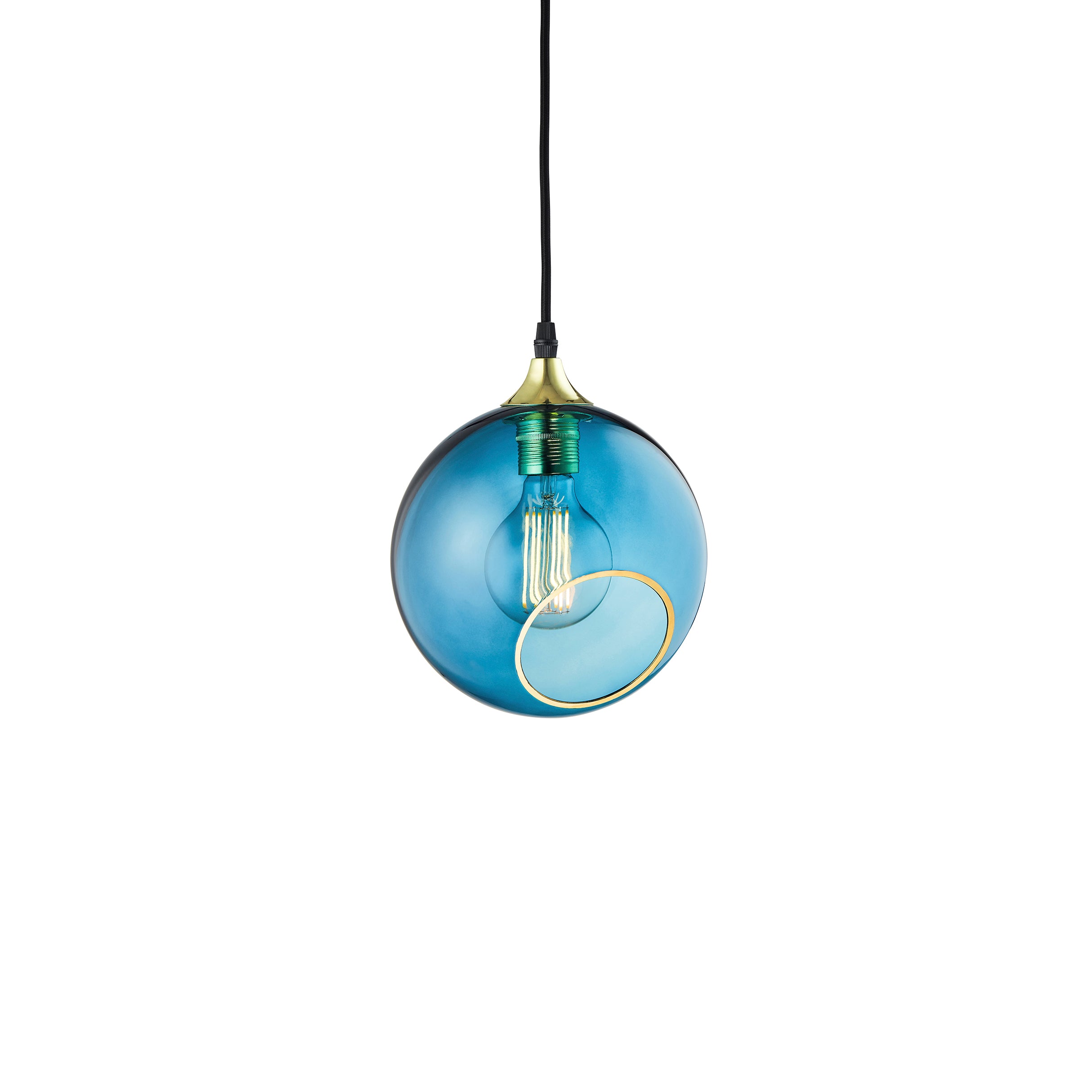 Lampa wisząca BALLROOM błękitny ze złotym wykończeniem