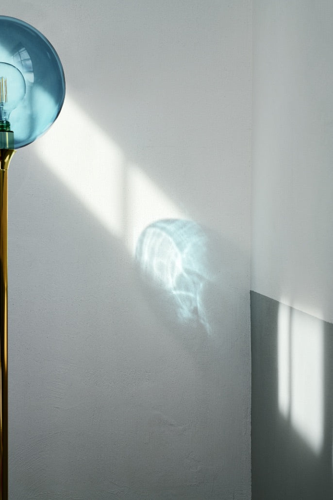 Ballroom floor lamp in blue with a gold base [Amelia]