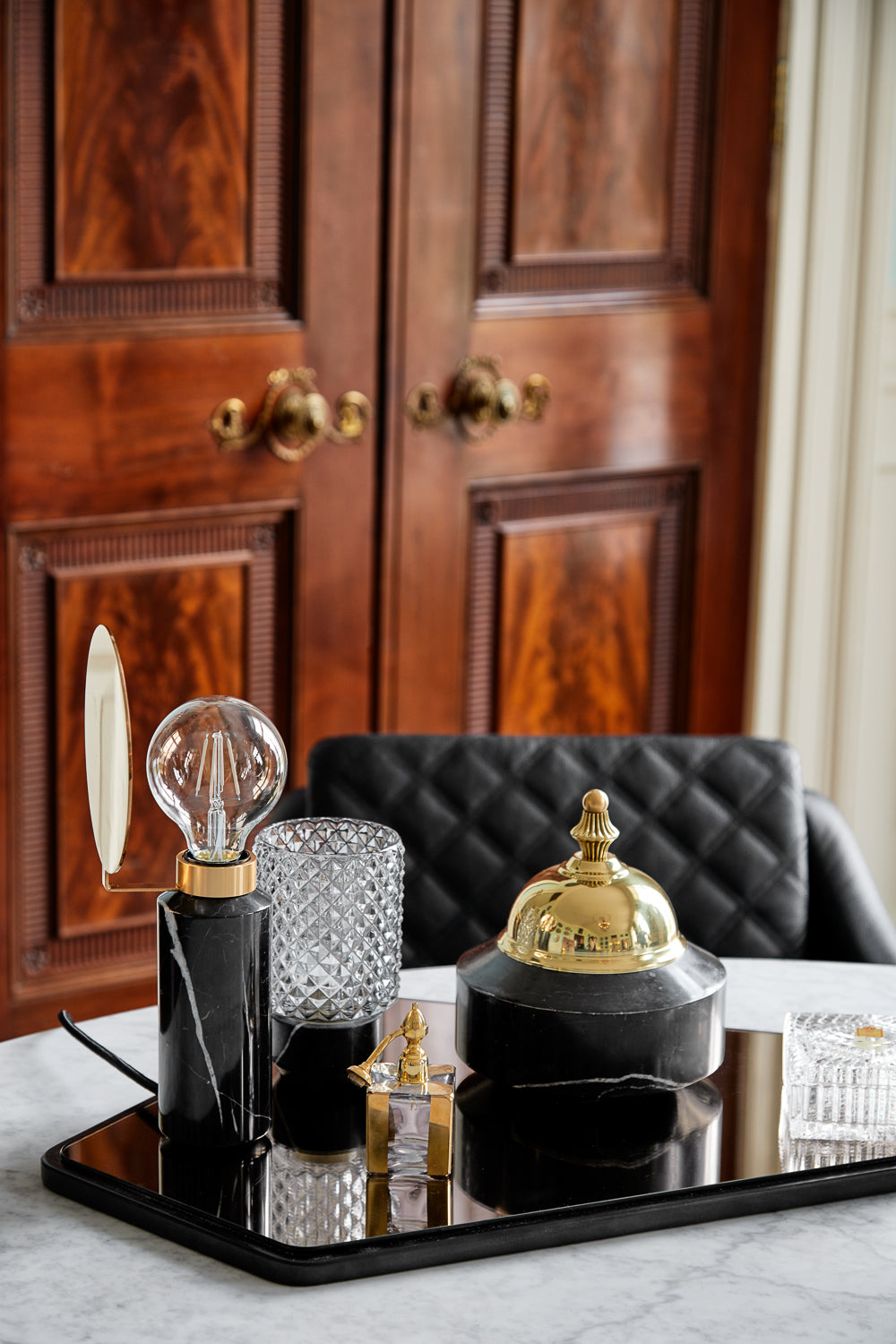 Table lamp BLINDSPOT brown marble with brass finish [Amelia]