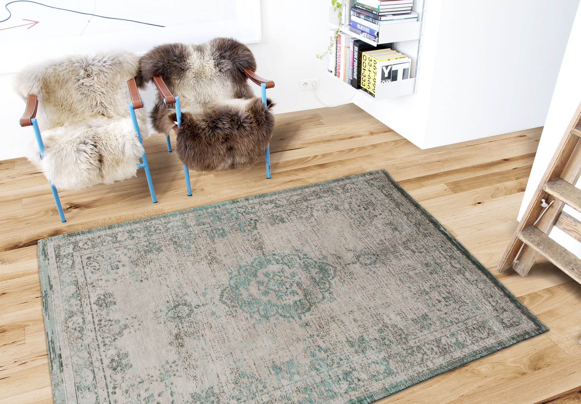 Medallion rug Jade green and beige