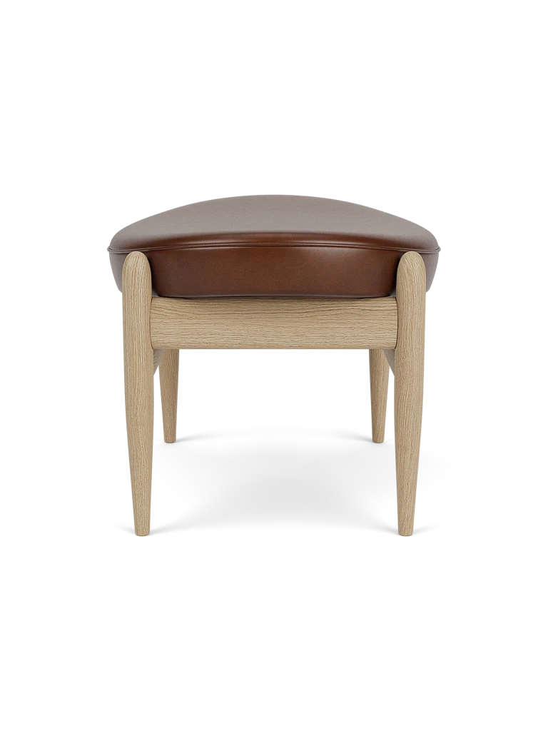 Fußhocker ELIZABETH braunes Leder mit Eichenbasis