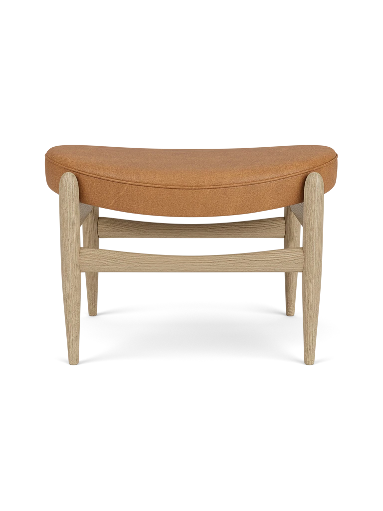 Fußhocker ELIZABETH cognacfarbene Leder mit Eichenbasis