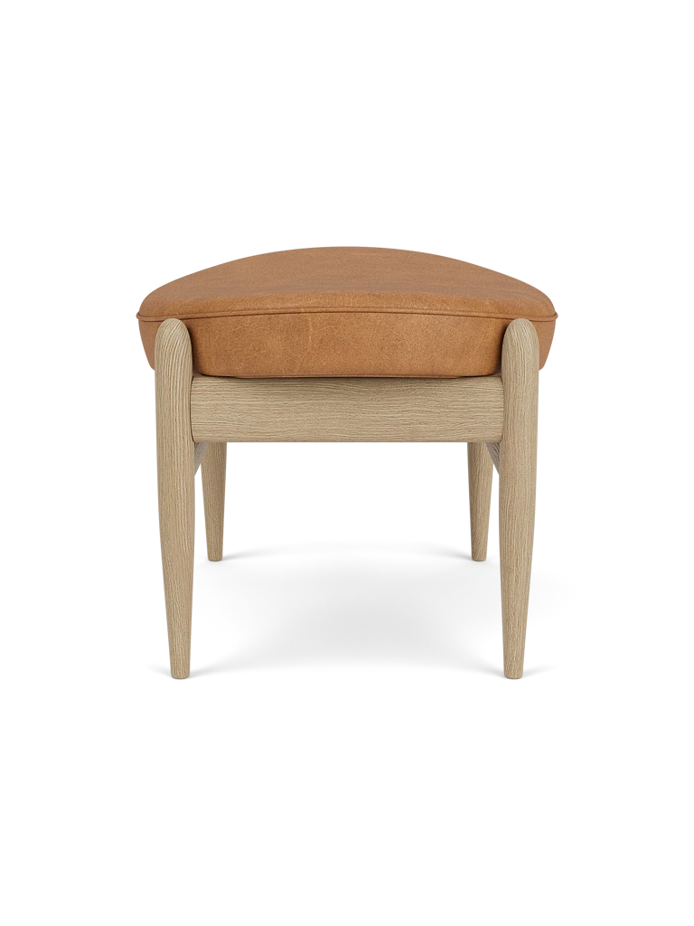 Fußhocker ELIZABETH cognacfarbene Leder mit Eichenbasis