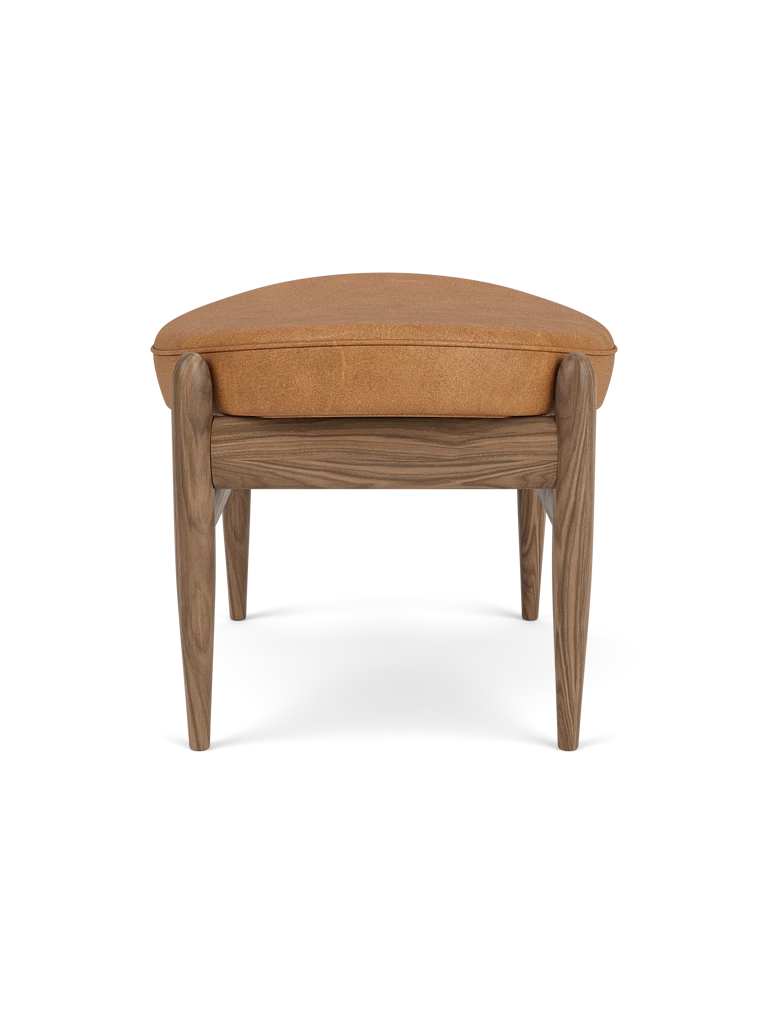 Fußhocker ELIZABETH cognacfarbene Leder mit Nussbaumfuß