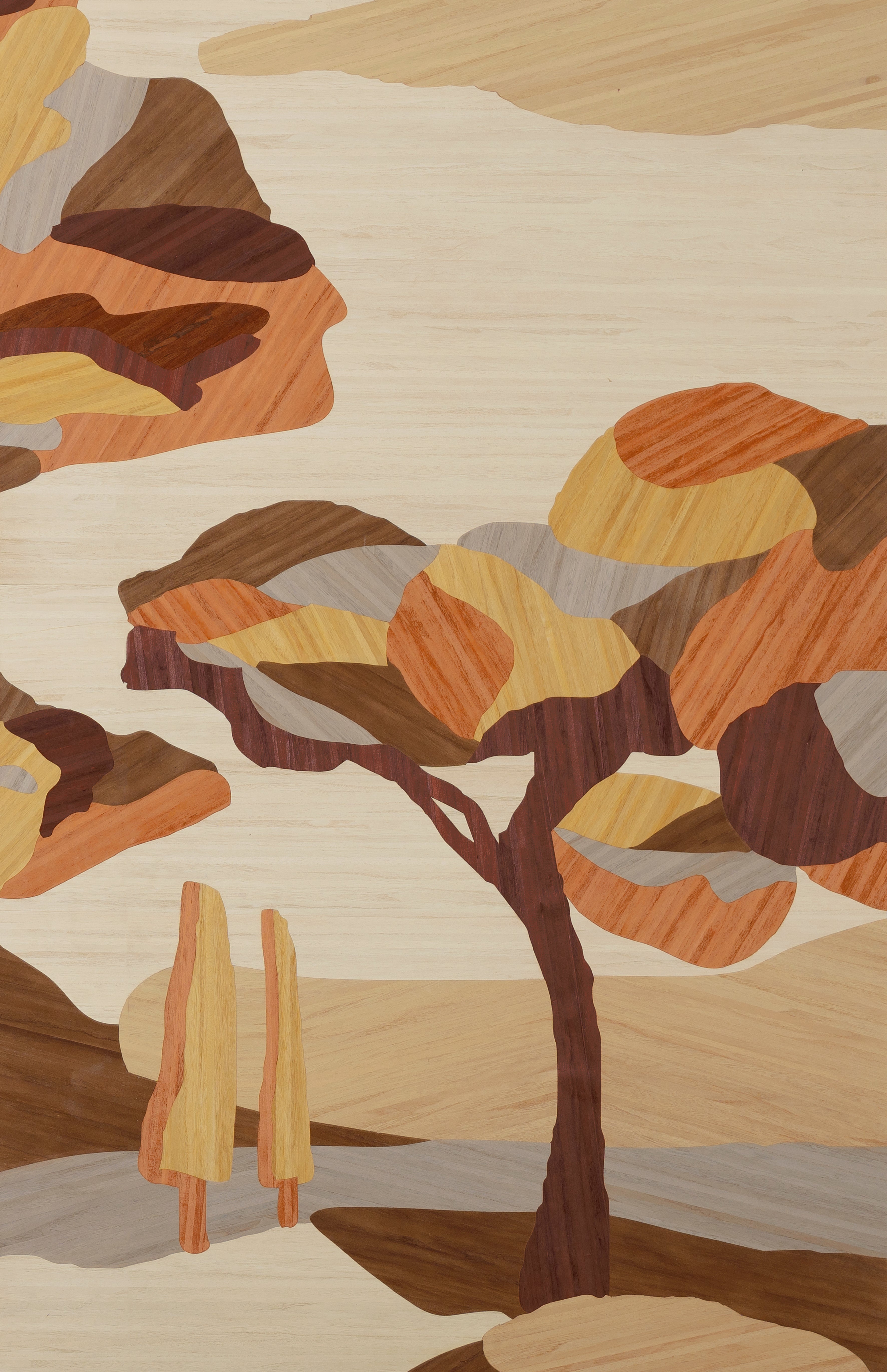 Wandbild z forniru UNTER DEM PLATANENBAUM orange