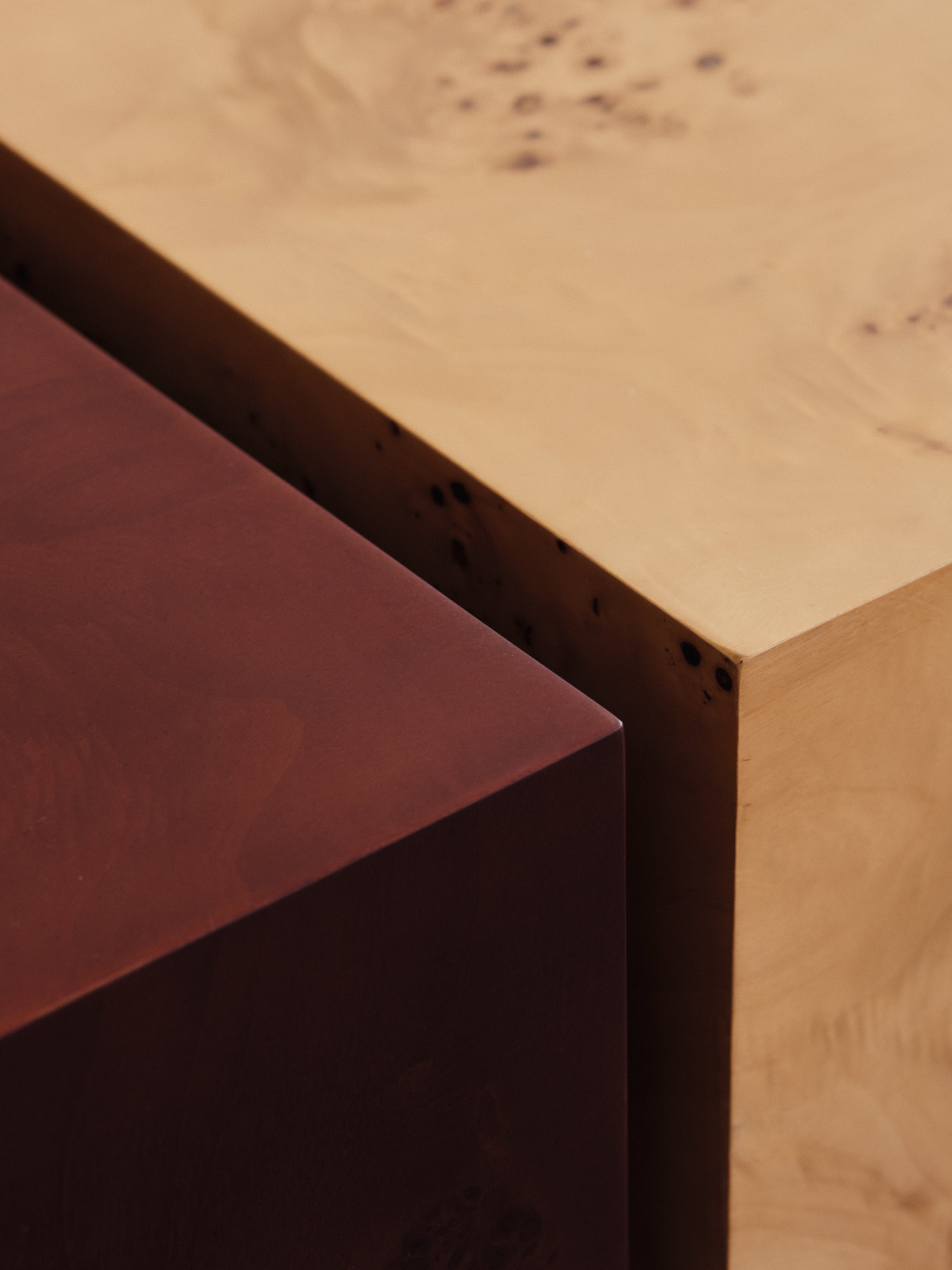 BURL brown veneer coffee table with drawer made of poplar burl