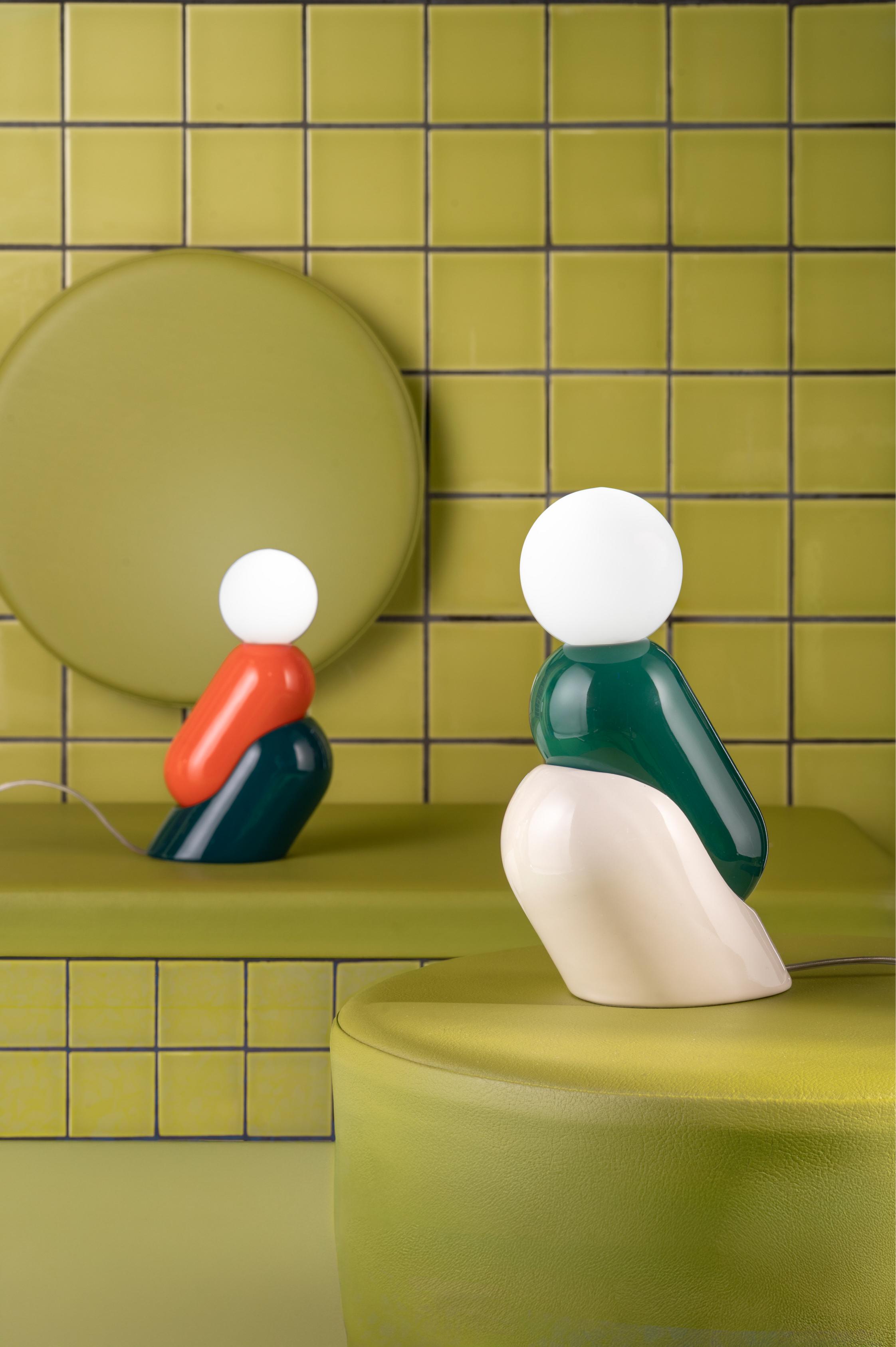 Lampa stołowa ceramiczna TATA szałwiowy zielony z kremowym