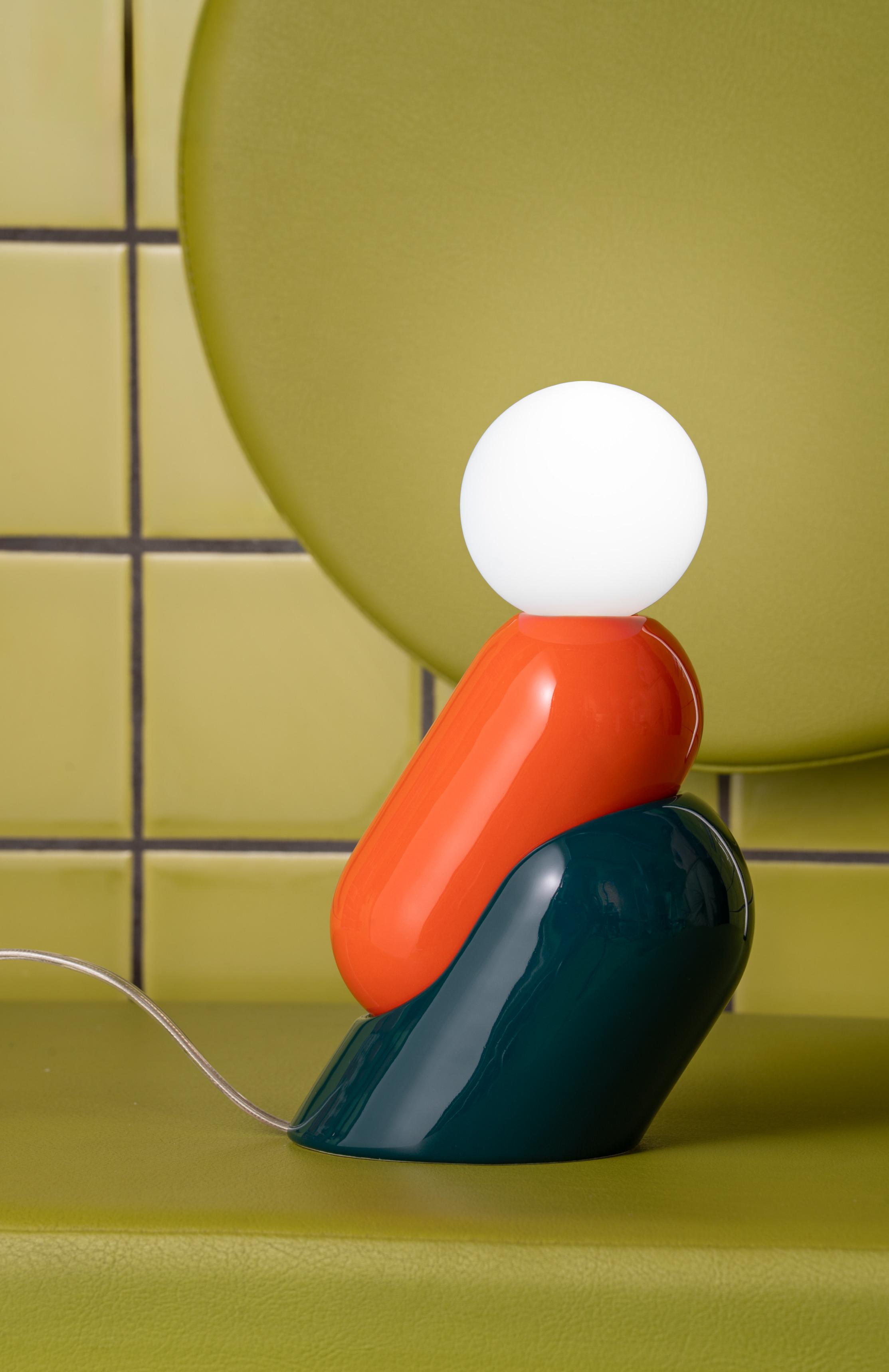 Lampa stołowa ceramiczna TATA pomarańczowy z zielony petrol