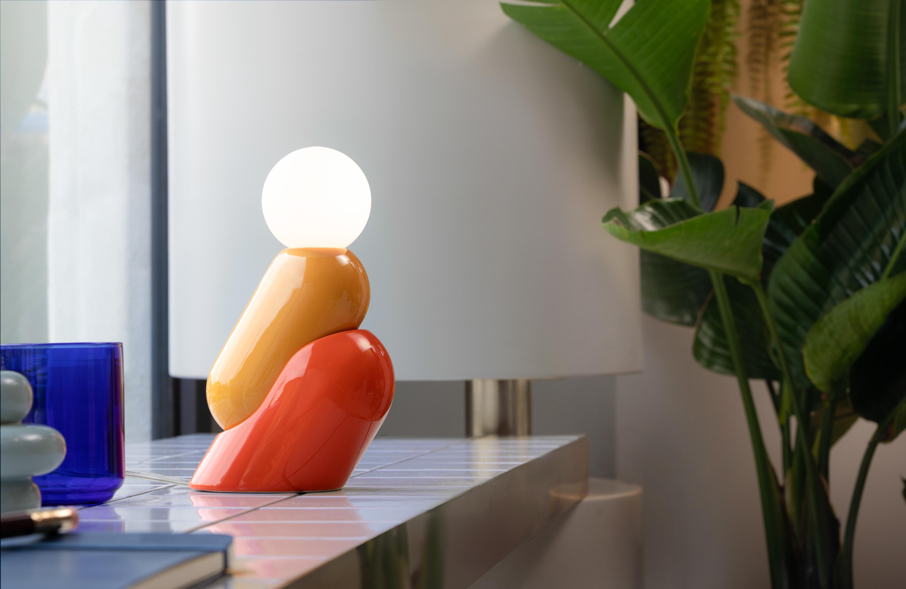 Lampa stołowa ceramiczna TATA żółty z pomarańczowym