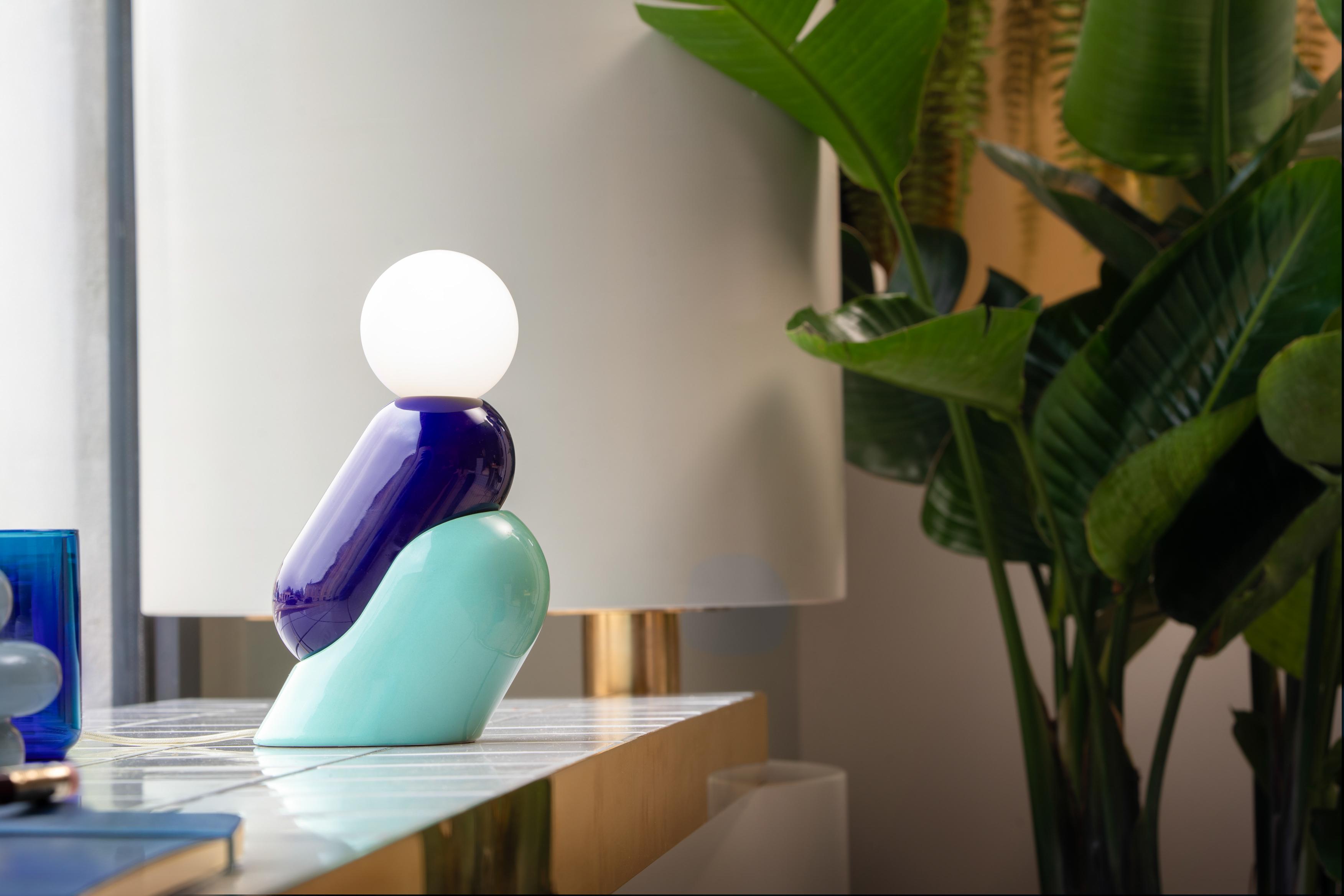 Lampa stołowa ceramiczna TATA kobaltowy z błękitnym