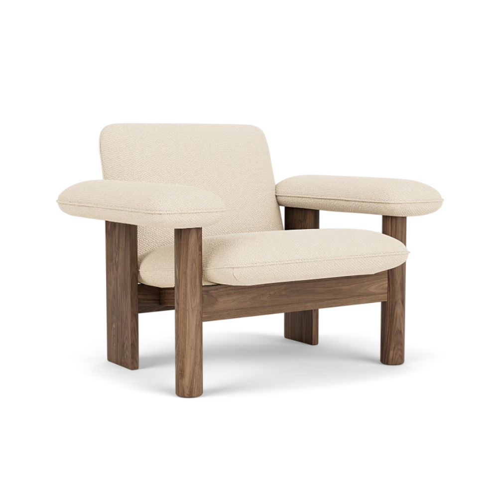 BRASILIA cream armchair with walnut base