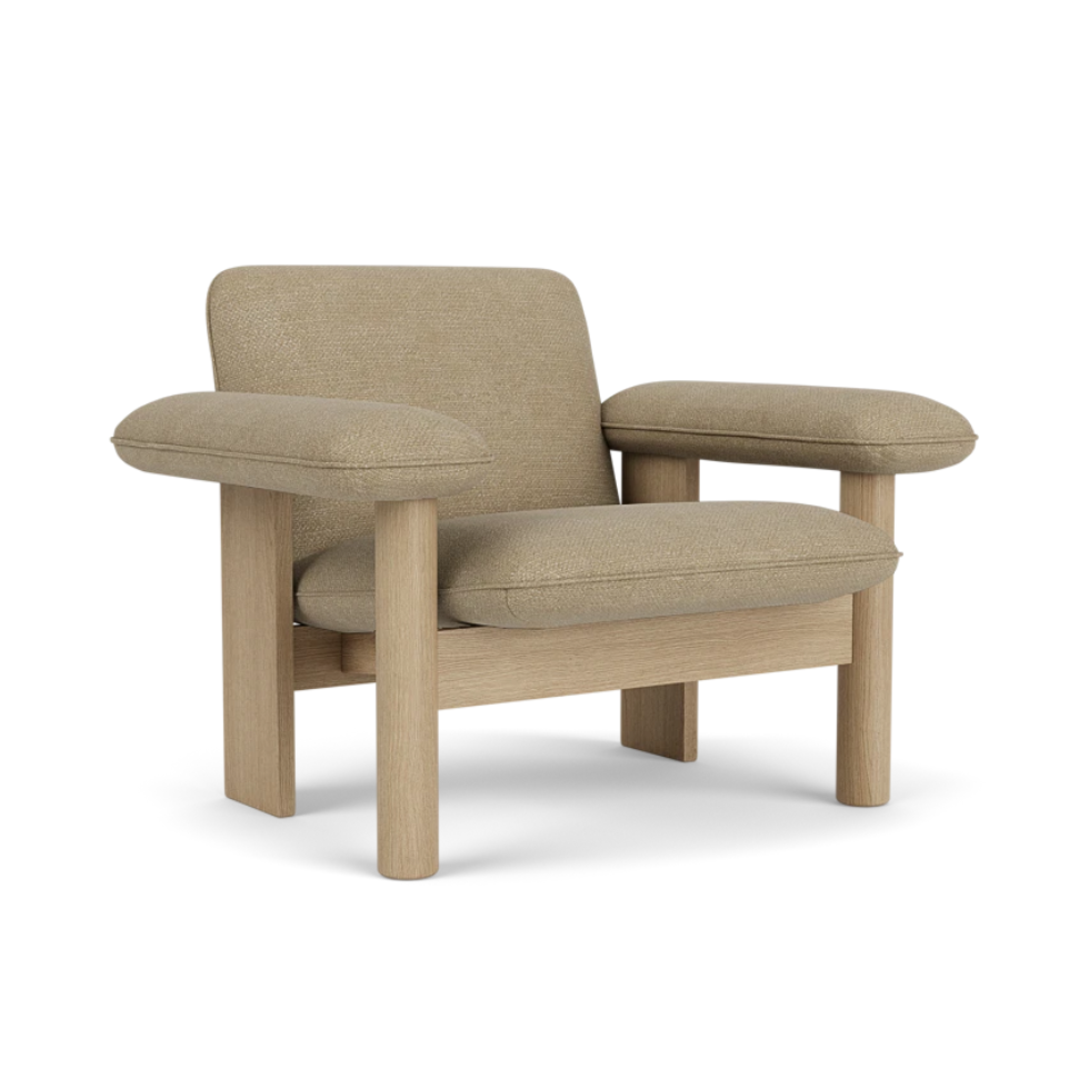 BRASILIA Armchair in Beige with Oak Base