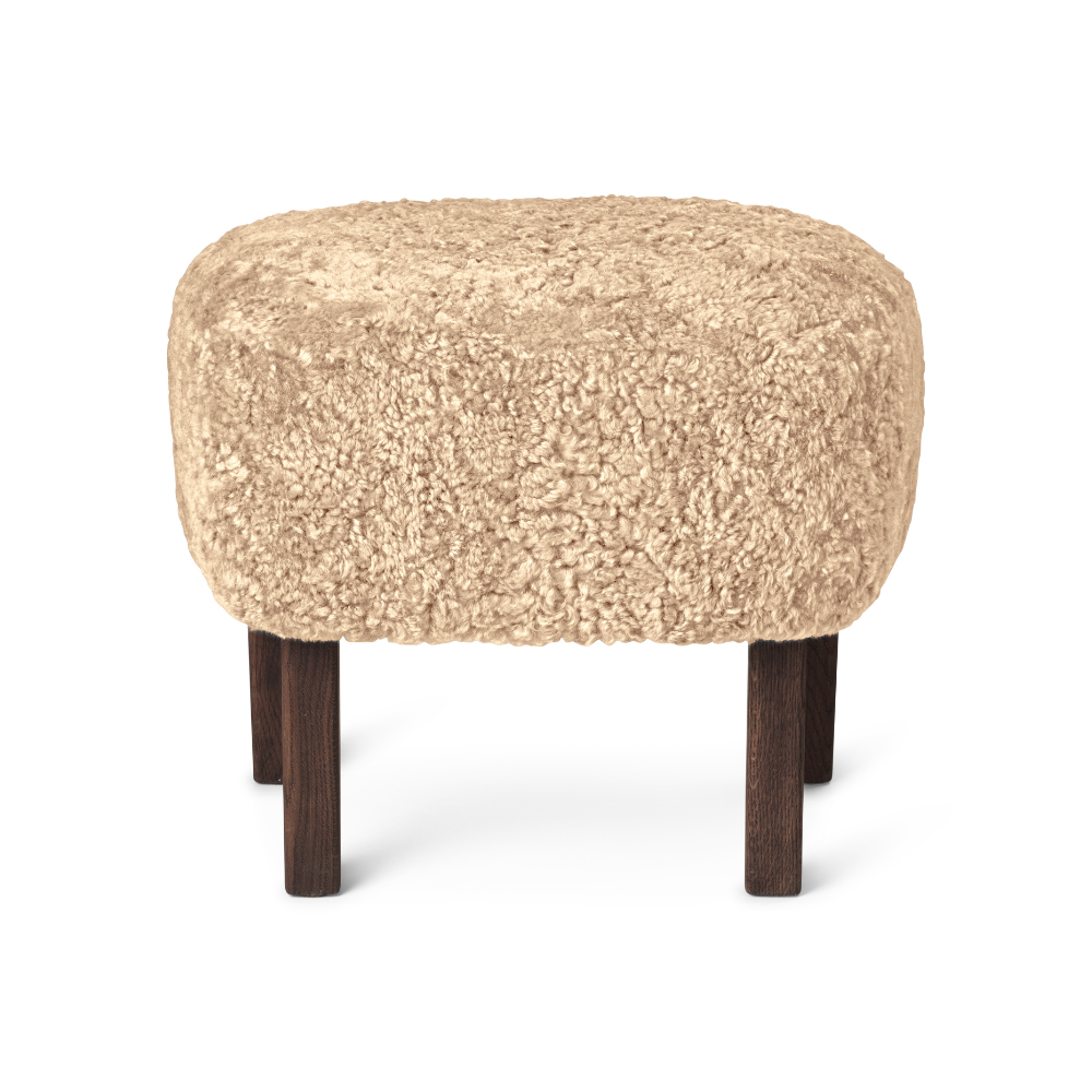 INGEBORG footstool beige sheepskin with dark oak base [Julia]