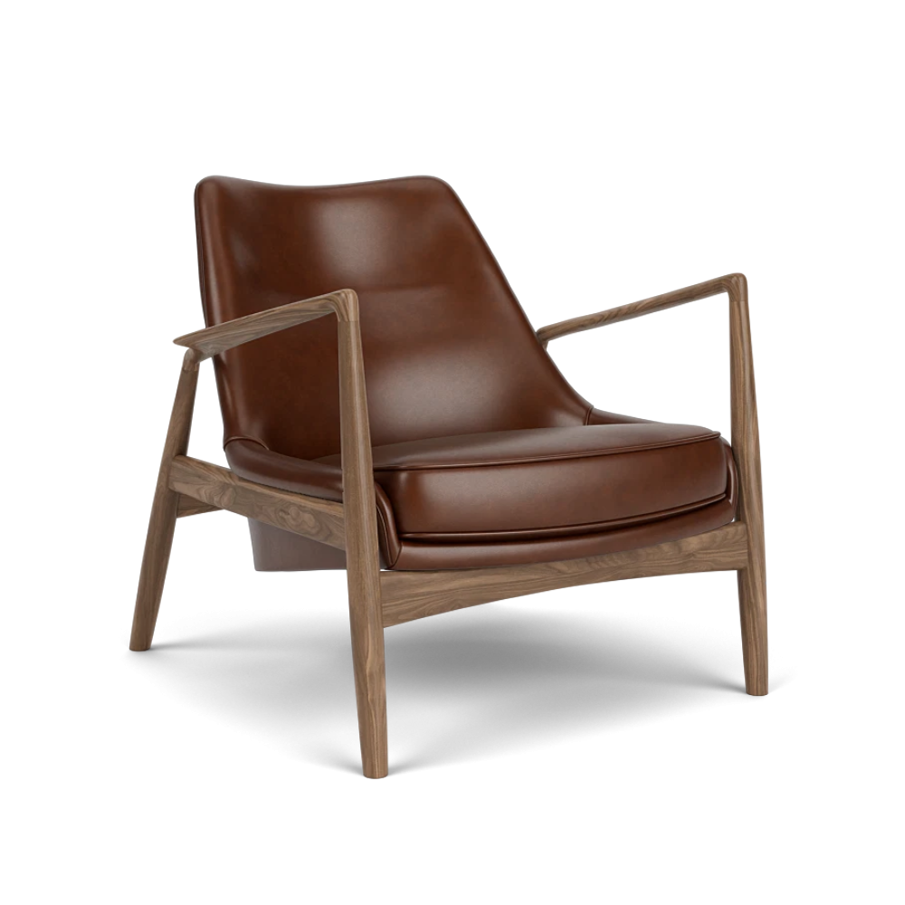 THE SEAL armchair brown leather with walnut base [Julia]