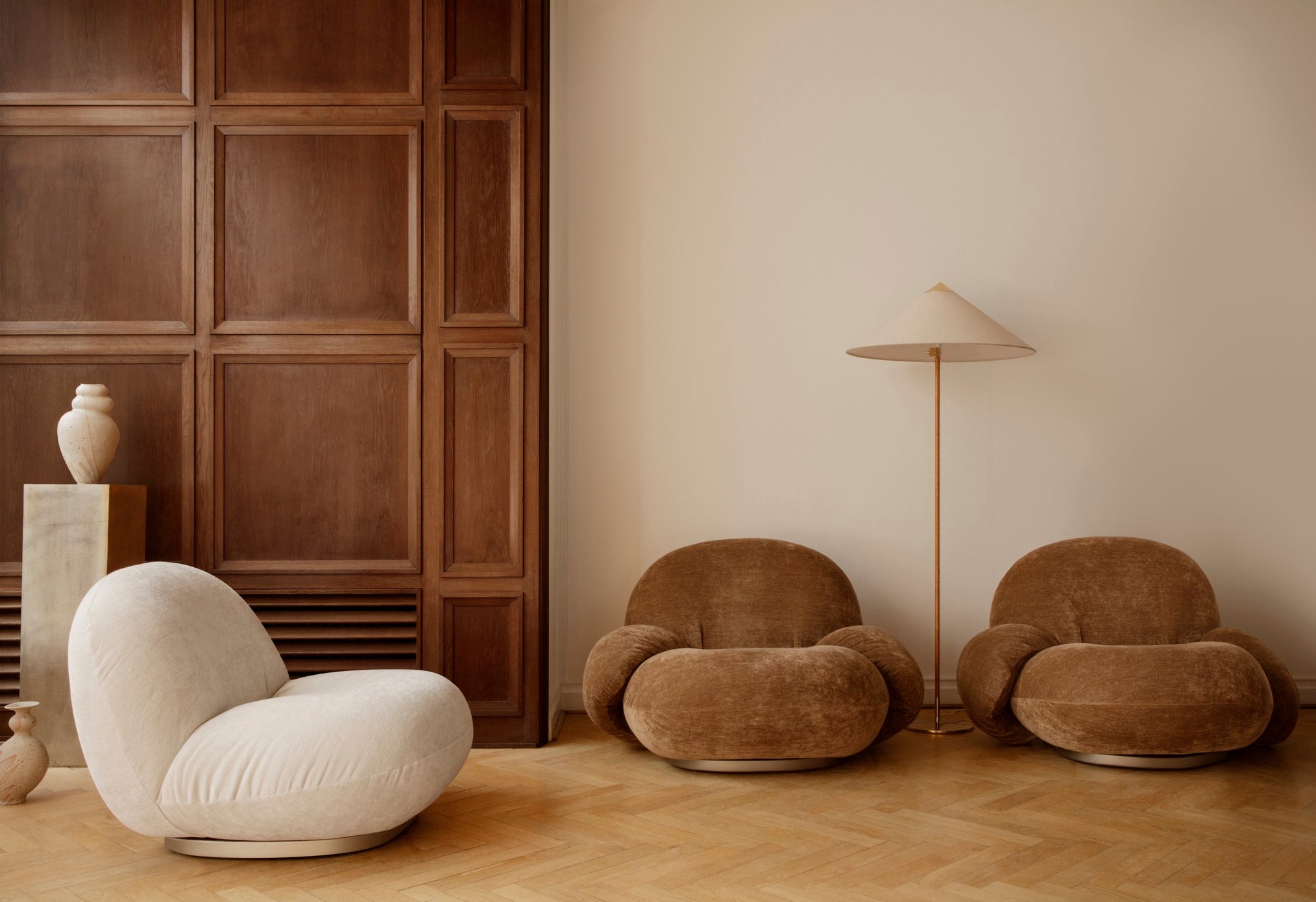 Floor lamp 9602 brass with white shade