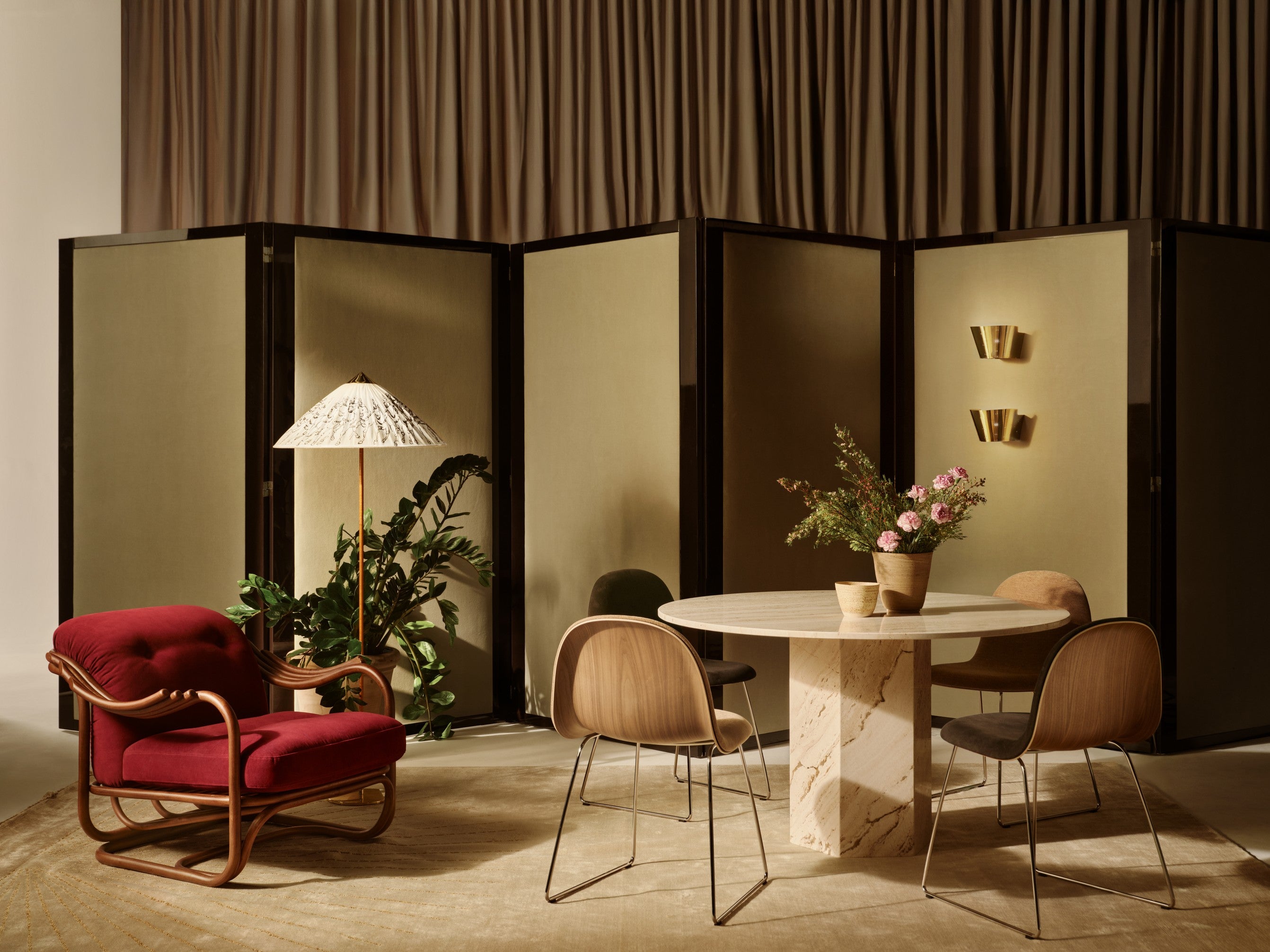 Floor lamp 9602 brass with white shade