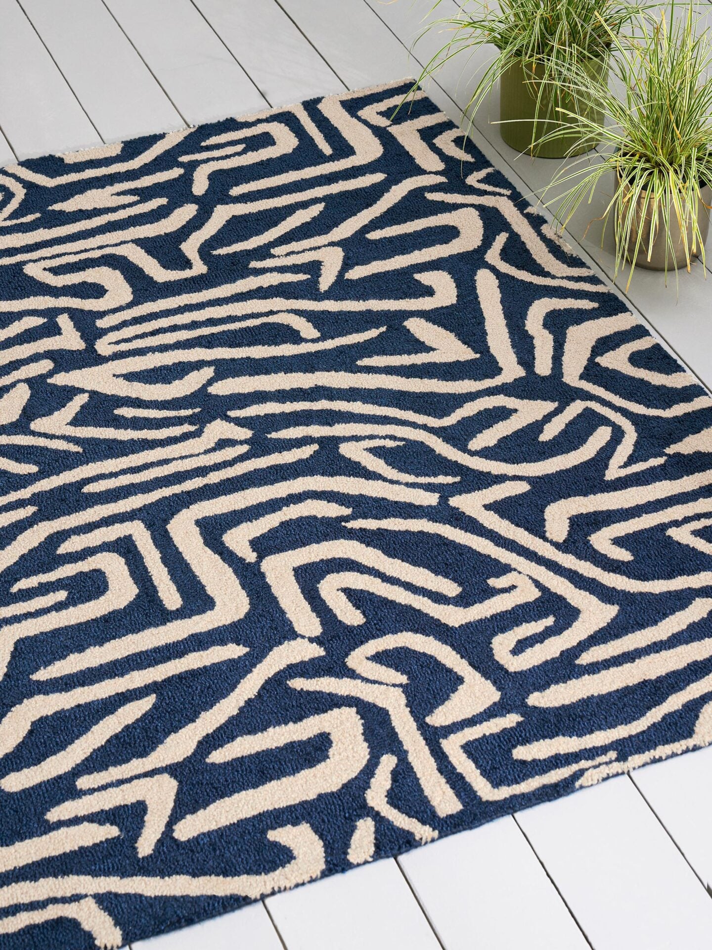MELODIC Outdoor-Teppich beige und marineblau