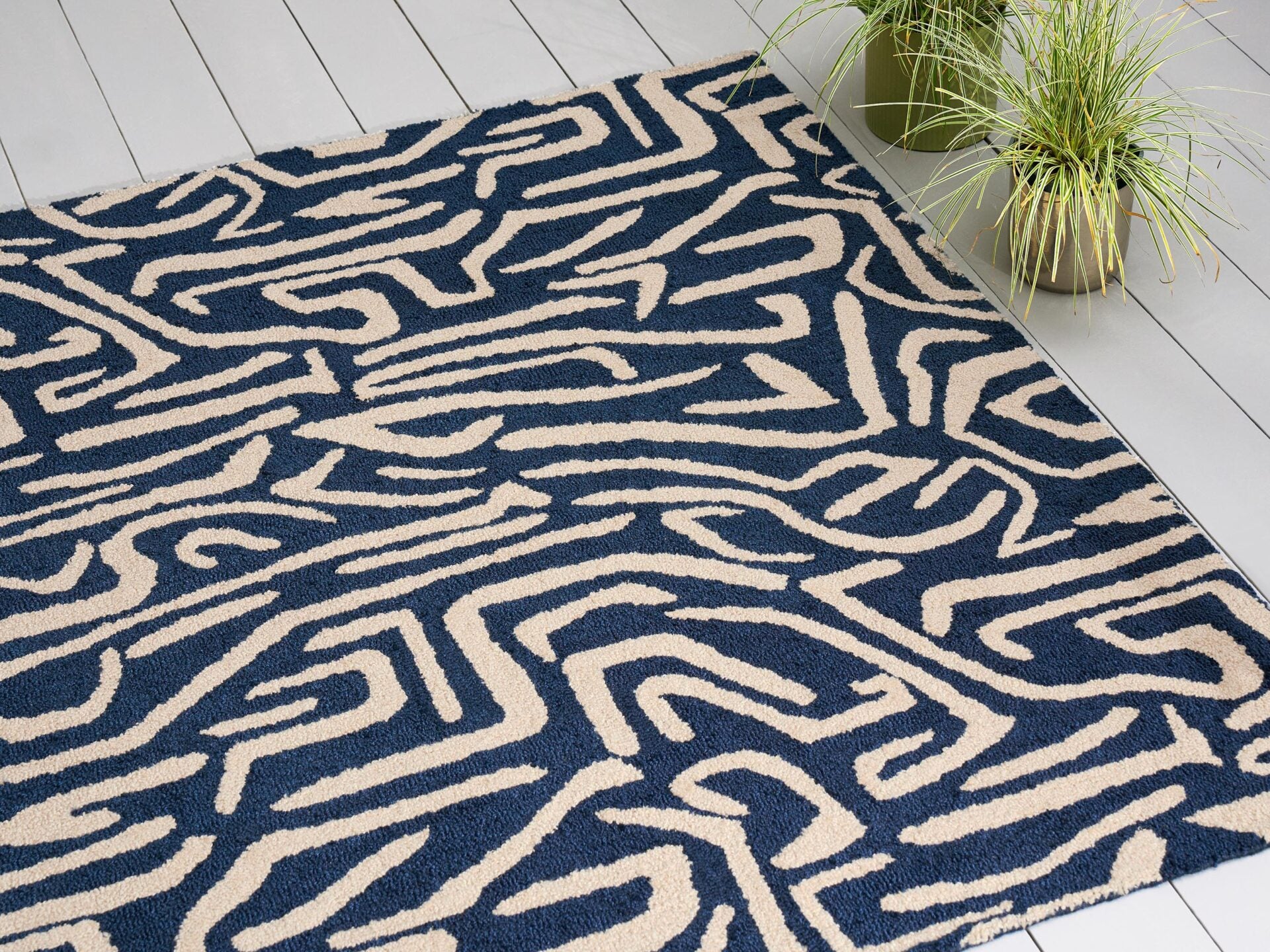 MELODIC Outdoor-Teppich beige und marineblau