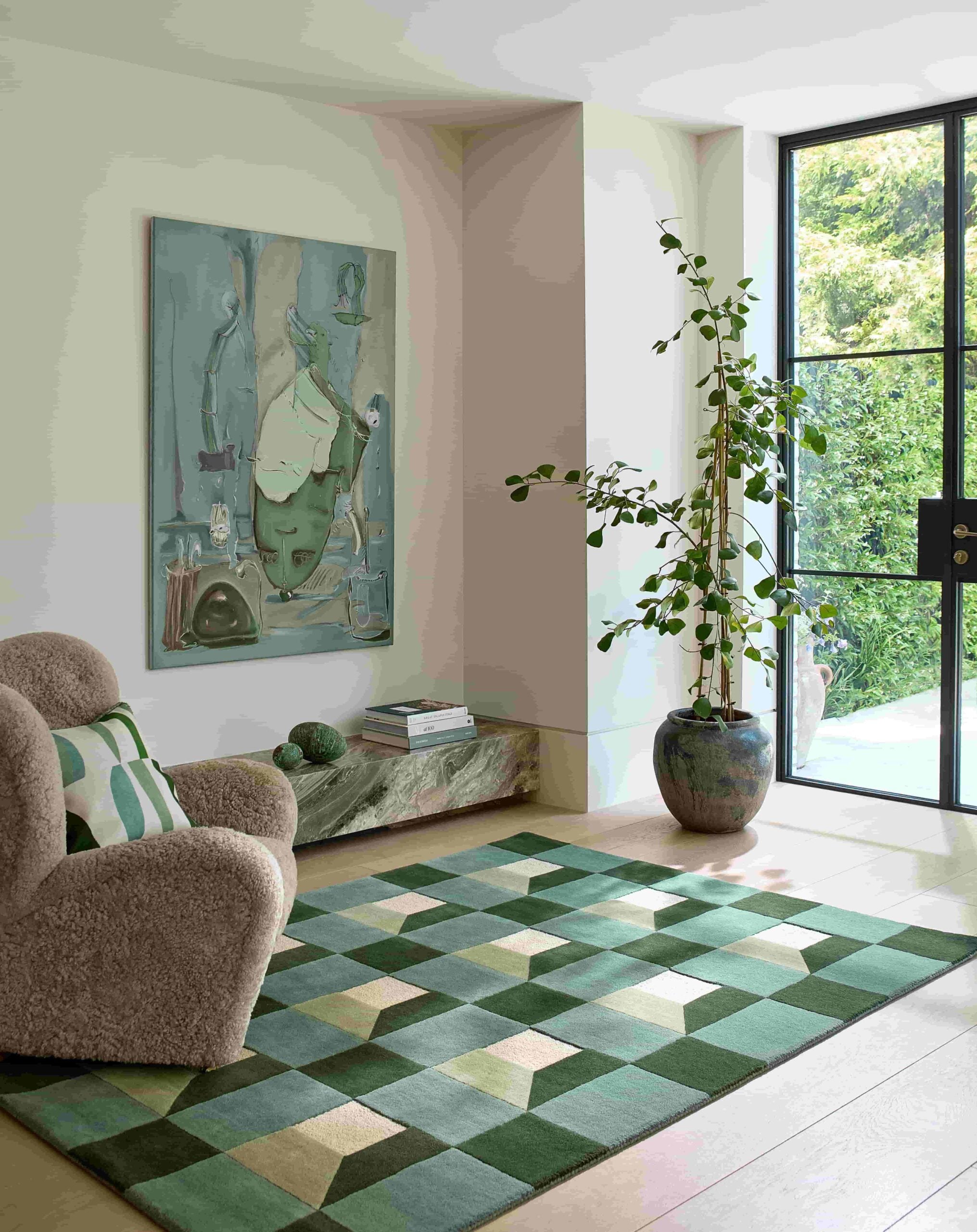 BLOCKS FERN rug in green-beige