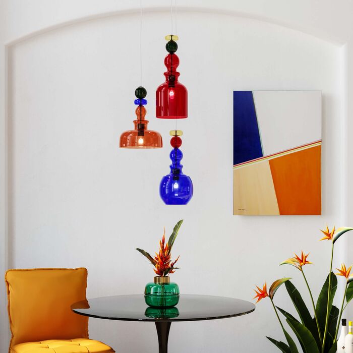 Hanging lamp Mazzo tre spiral colorful glass