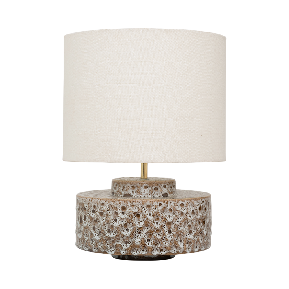 Lampa stołowa IVY brązowa ceramika z bawełnianym abażurem