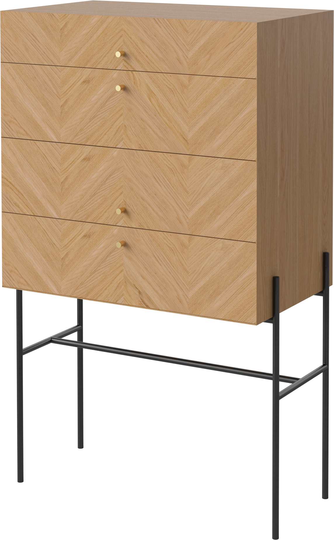 Chest of drawers luxe oak wood with a black base