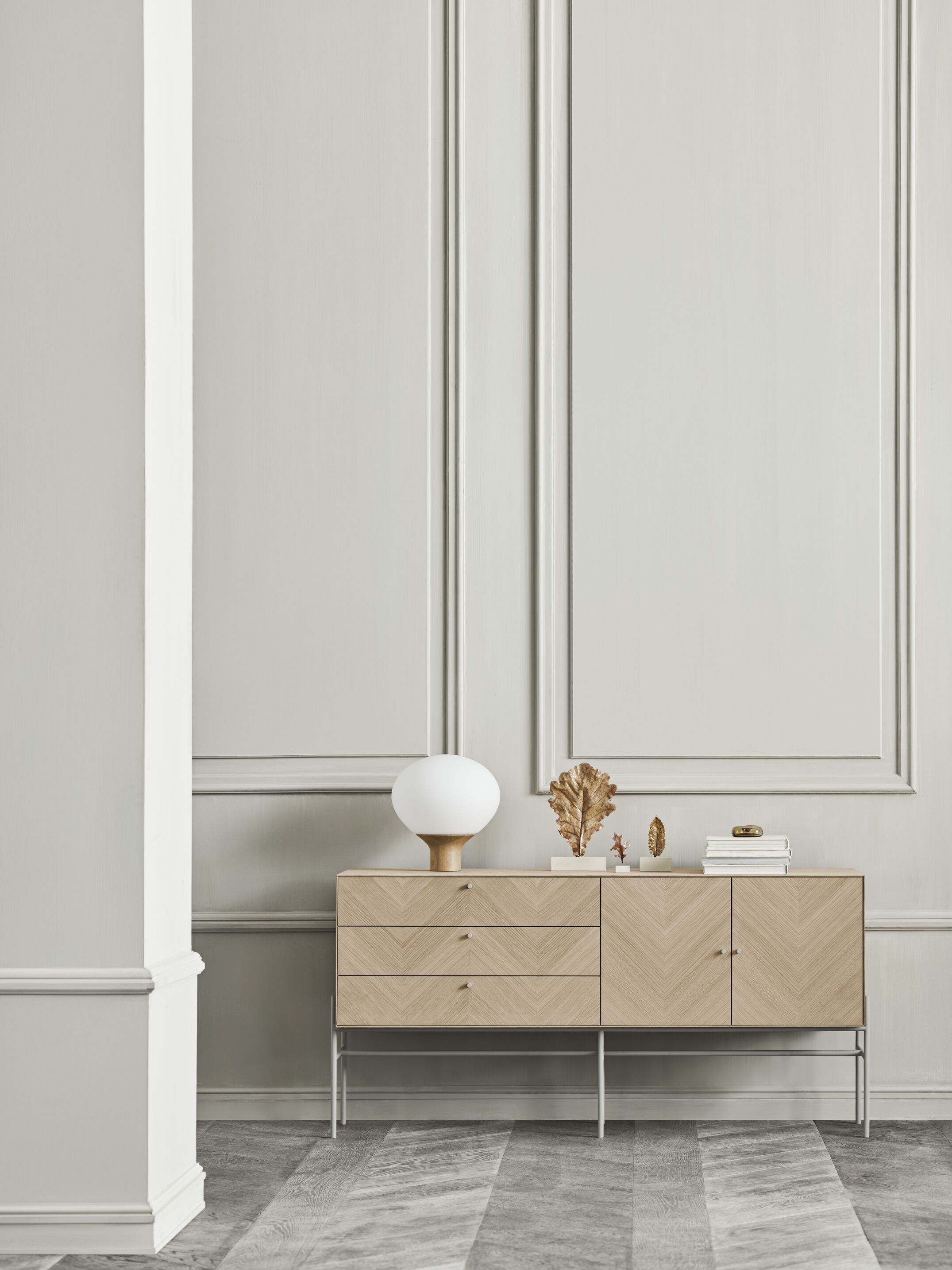 Luxe sideboard bleached oak wood with a gray base