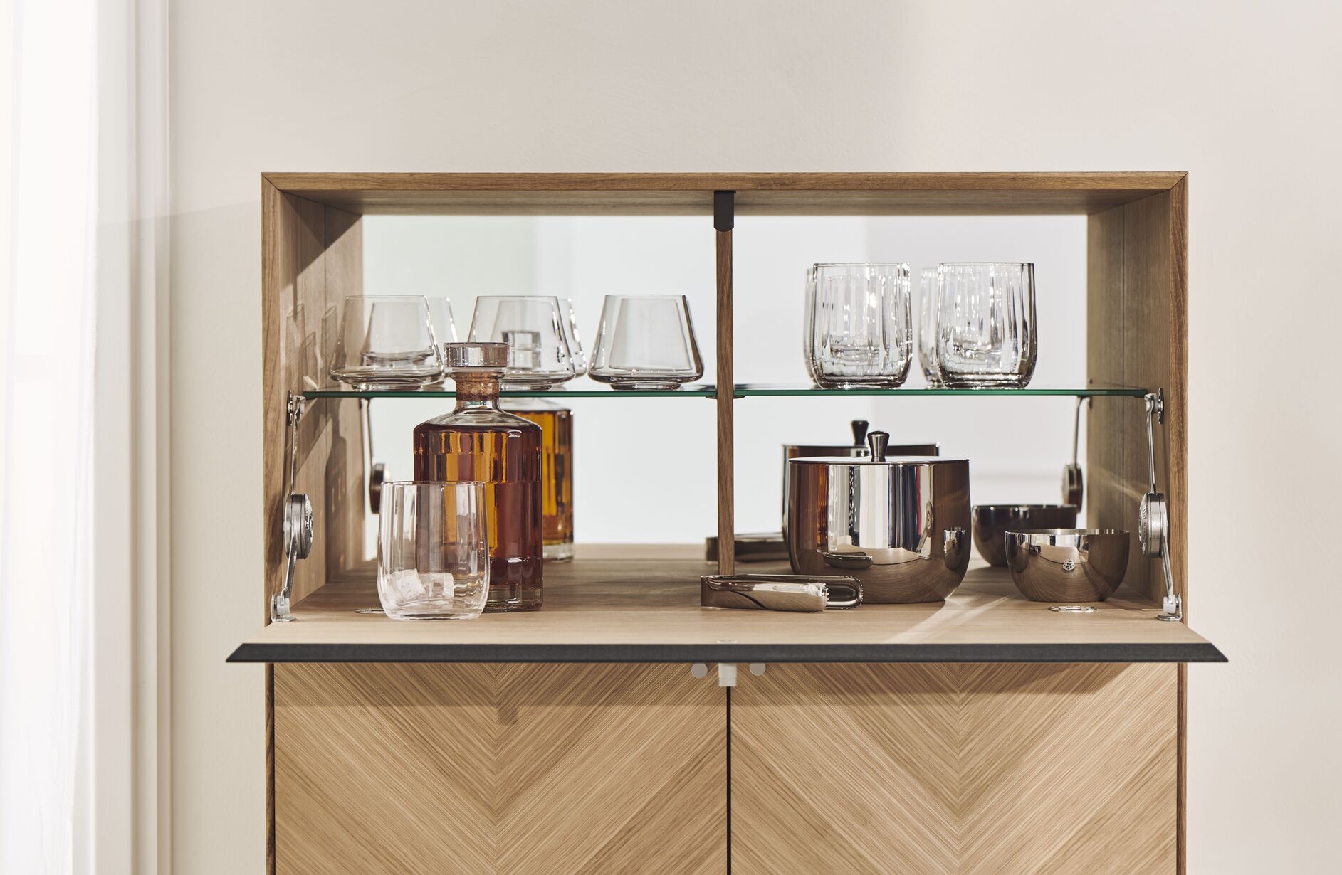 Bar cabinet luxe oak wood with a black base