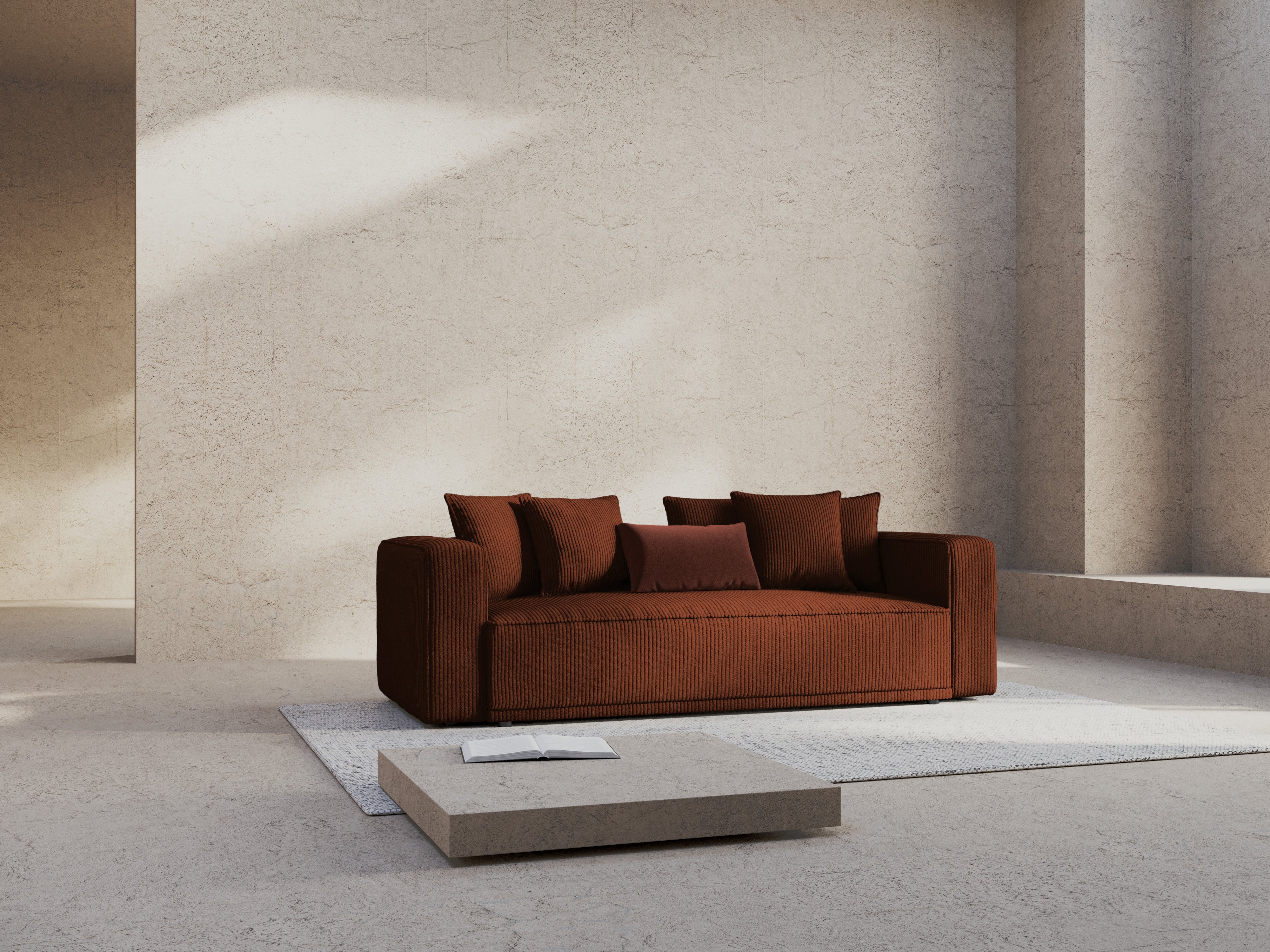 Sofa z funkcją spania RIBES ceglasty sztruks