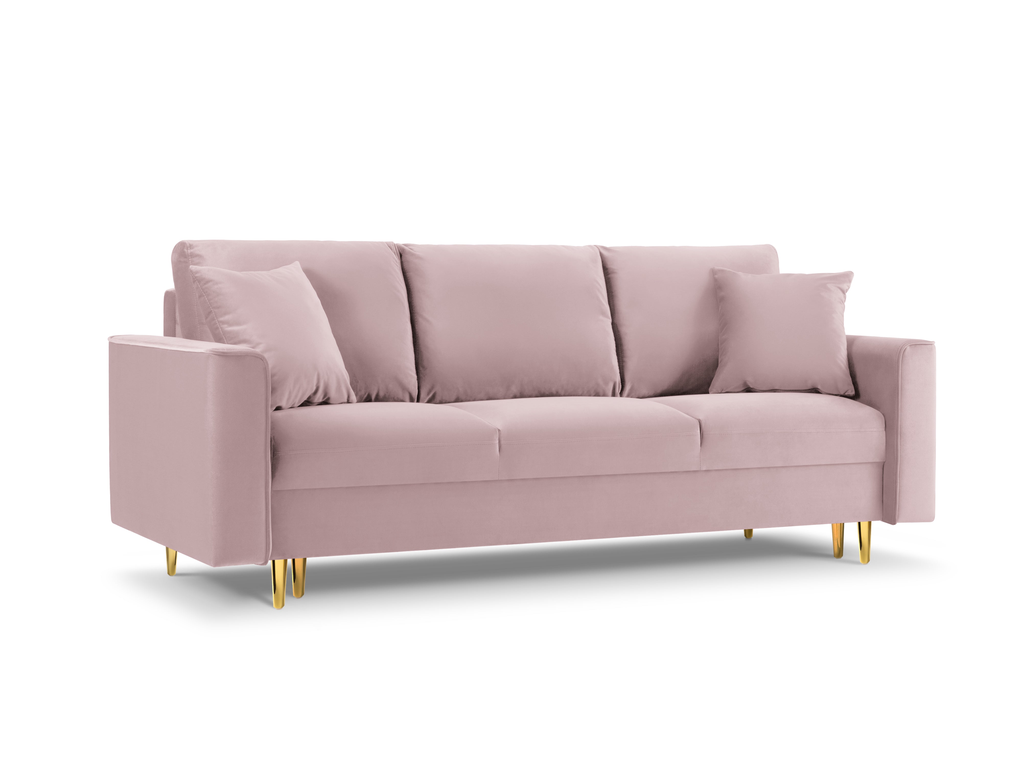 Sofa aksamitna z funkcją spania CARTADERA pudrowy róż ze złotą podstawą Mazzini Sofas    Eye on Design