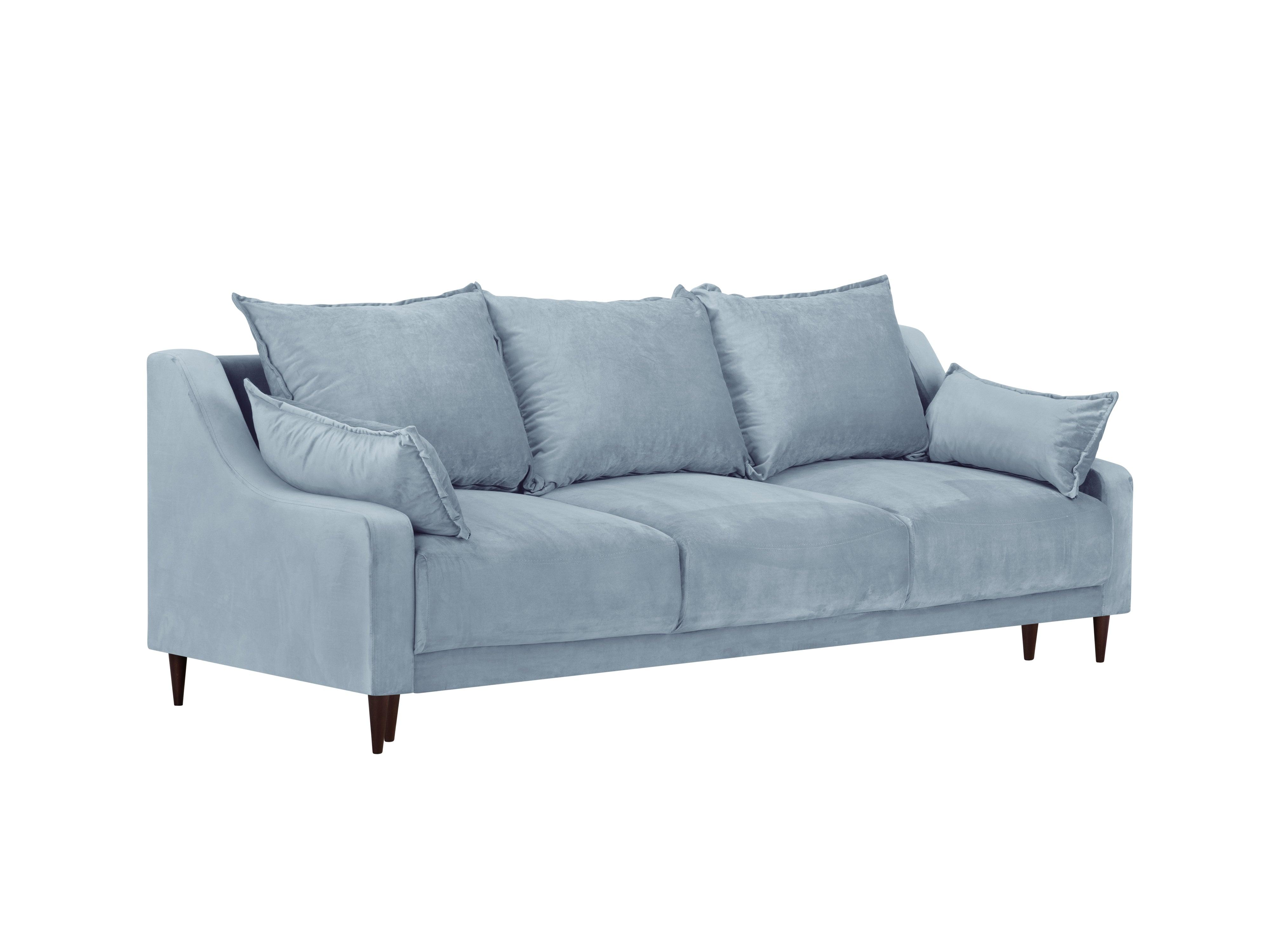 Sofa aksamitna z funkcją spania FREESIA jasnoniebieski z ciemnobrązową podstawą Mazzini Sofas    Eye on Design
