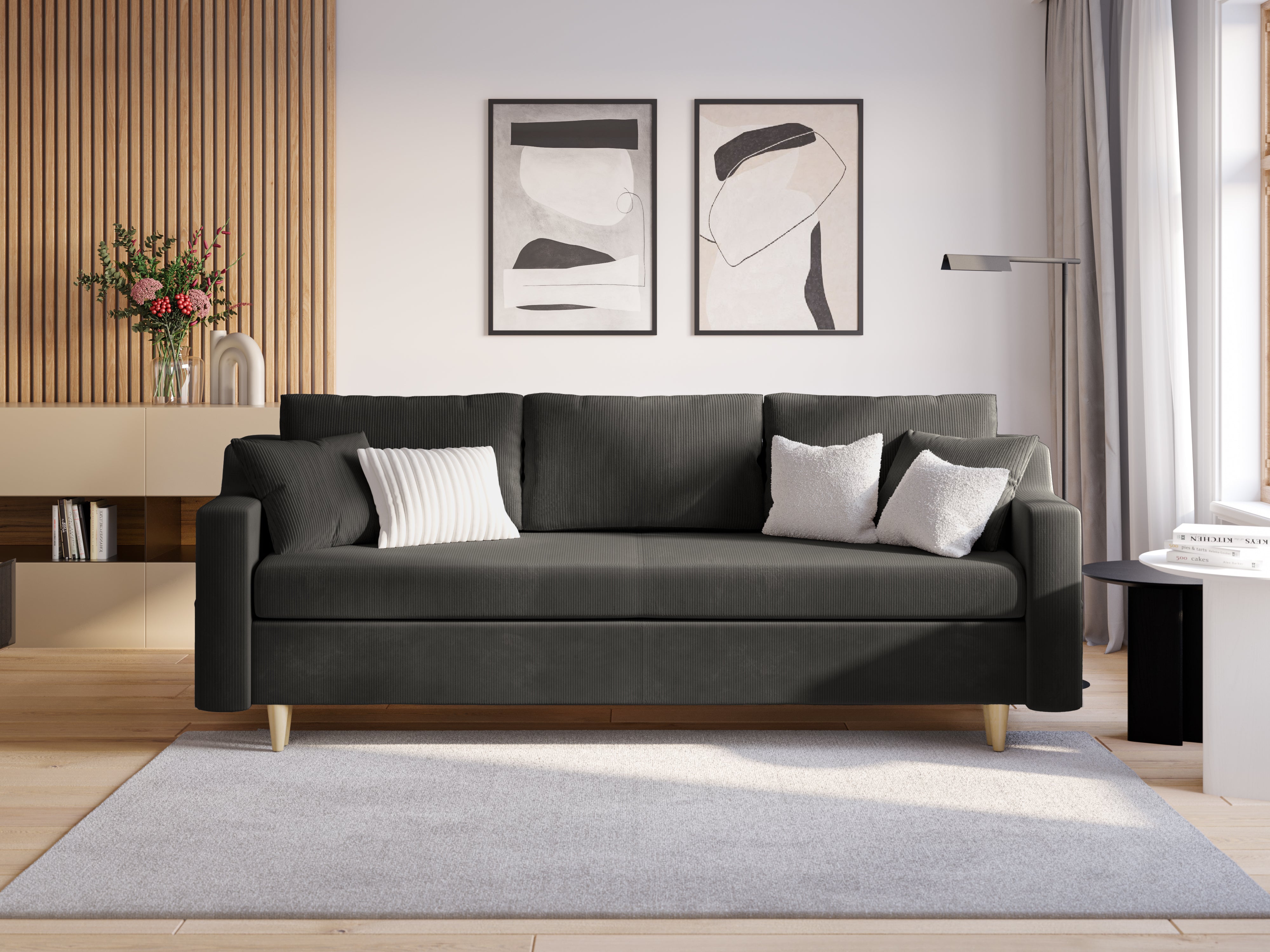 Sofa sztruksowa z funkcją spania ROSE ciemnoszary Mazzini Sofas    Eye on Design