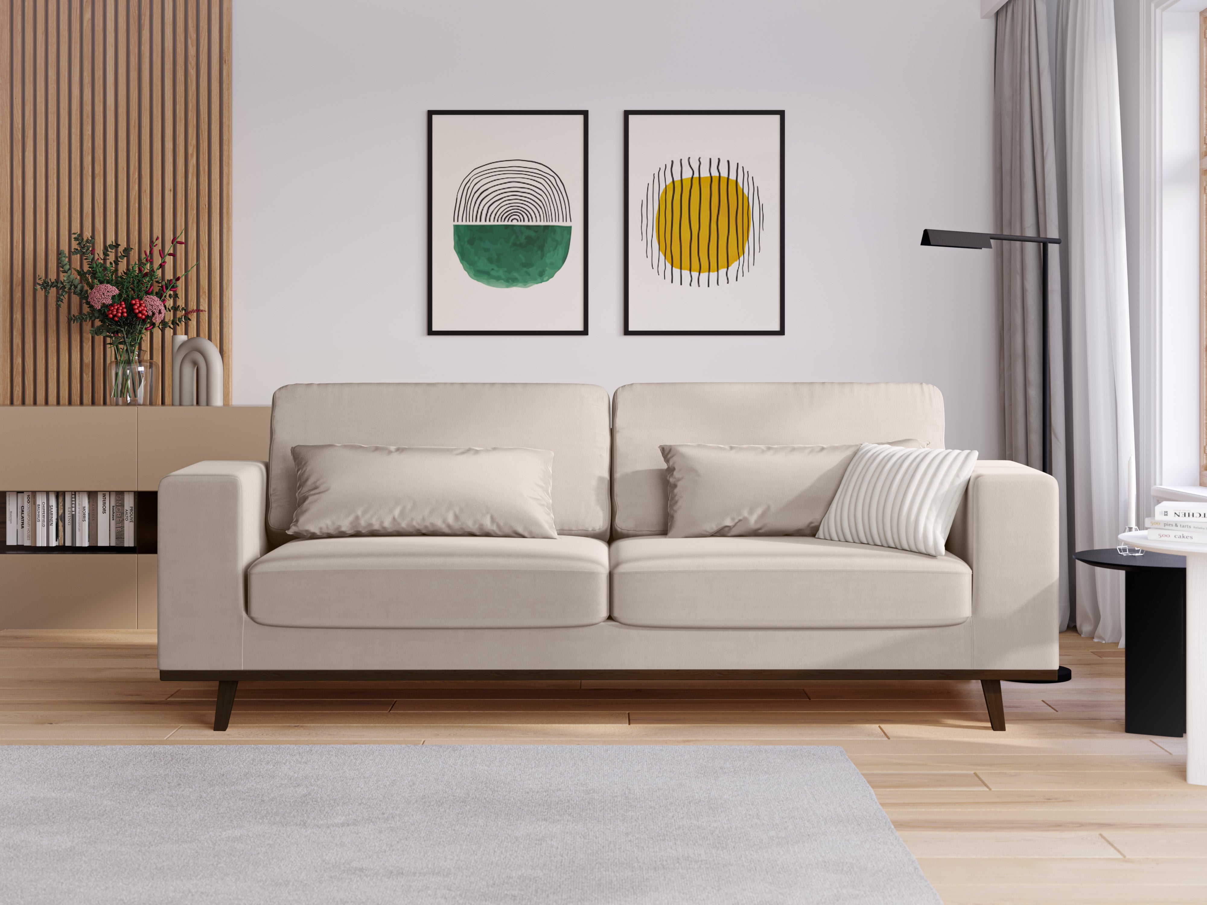 Sofa aksamitna 3-osobowa HEBE beżowy Mazzini Sofas    Eye on Design