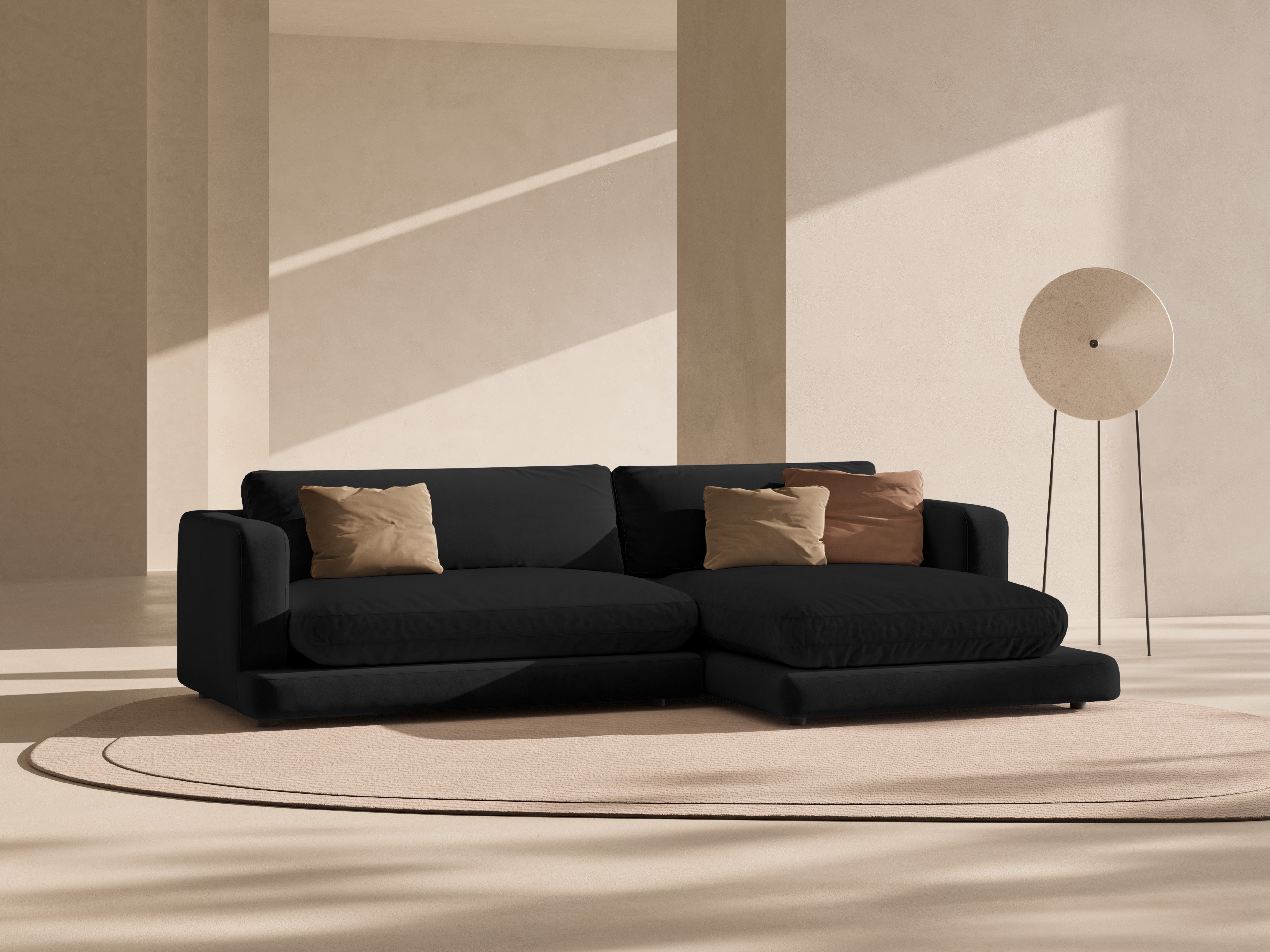 Samt-Ecksofa rechts DAPHNE schwarz