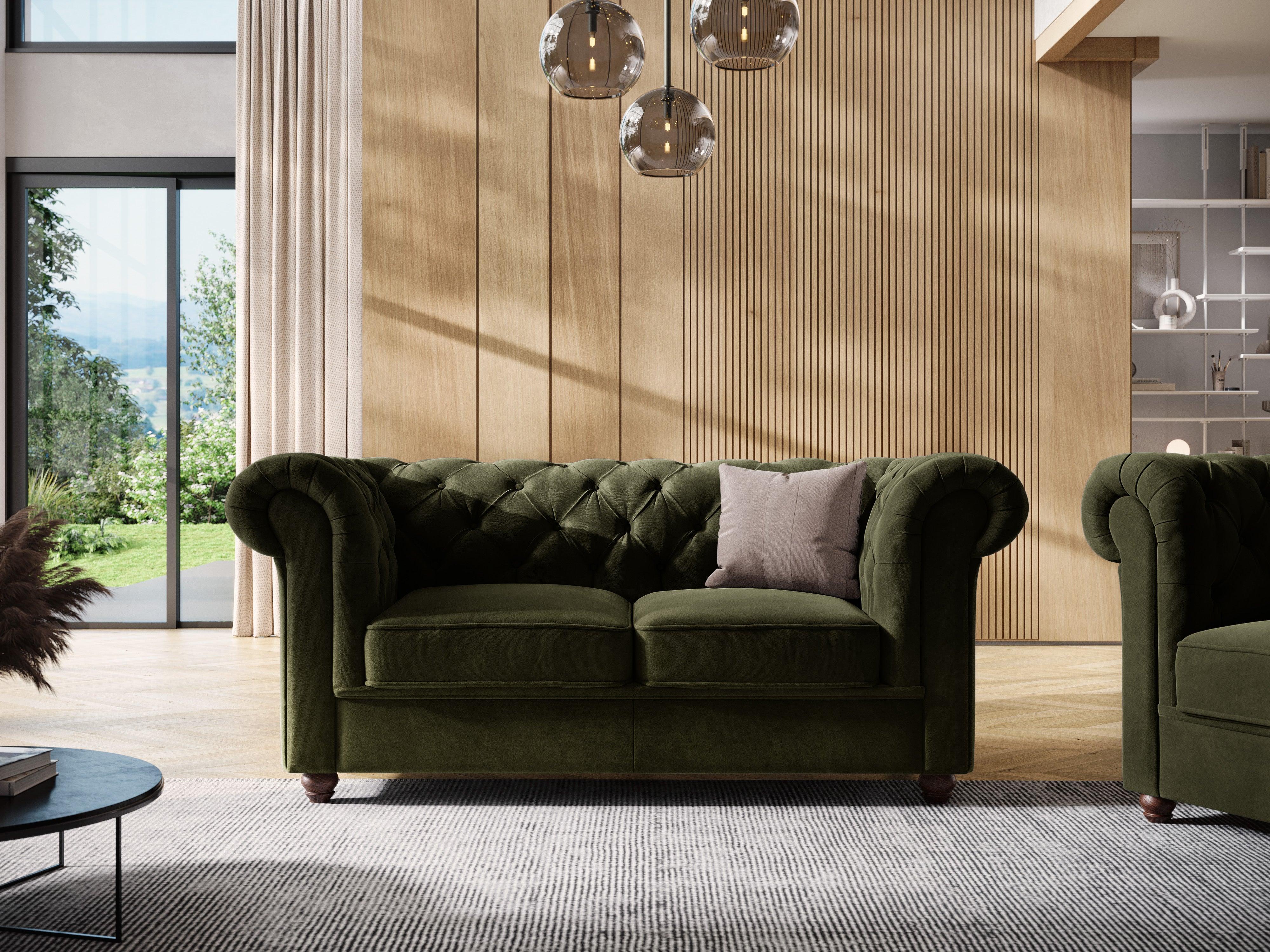 Sofa aksamitna 2-osobowa LAPIS butelkowa zieleń, Micadoni, Eye on Design