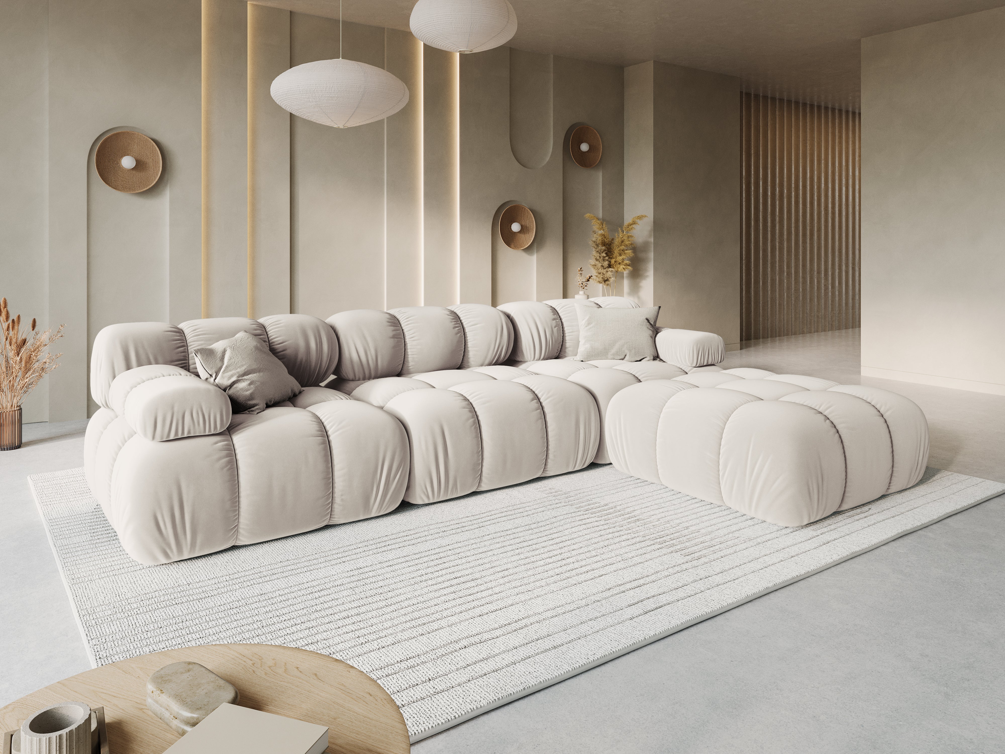 Sofa aksamitna 3-osobowa BELLIS jasnobeżowy Micadoni    Eye on Design