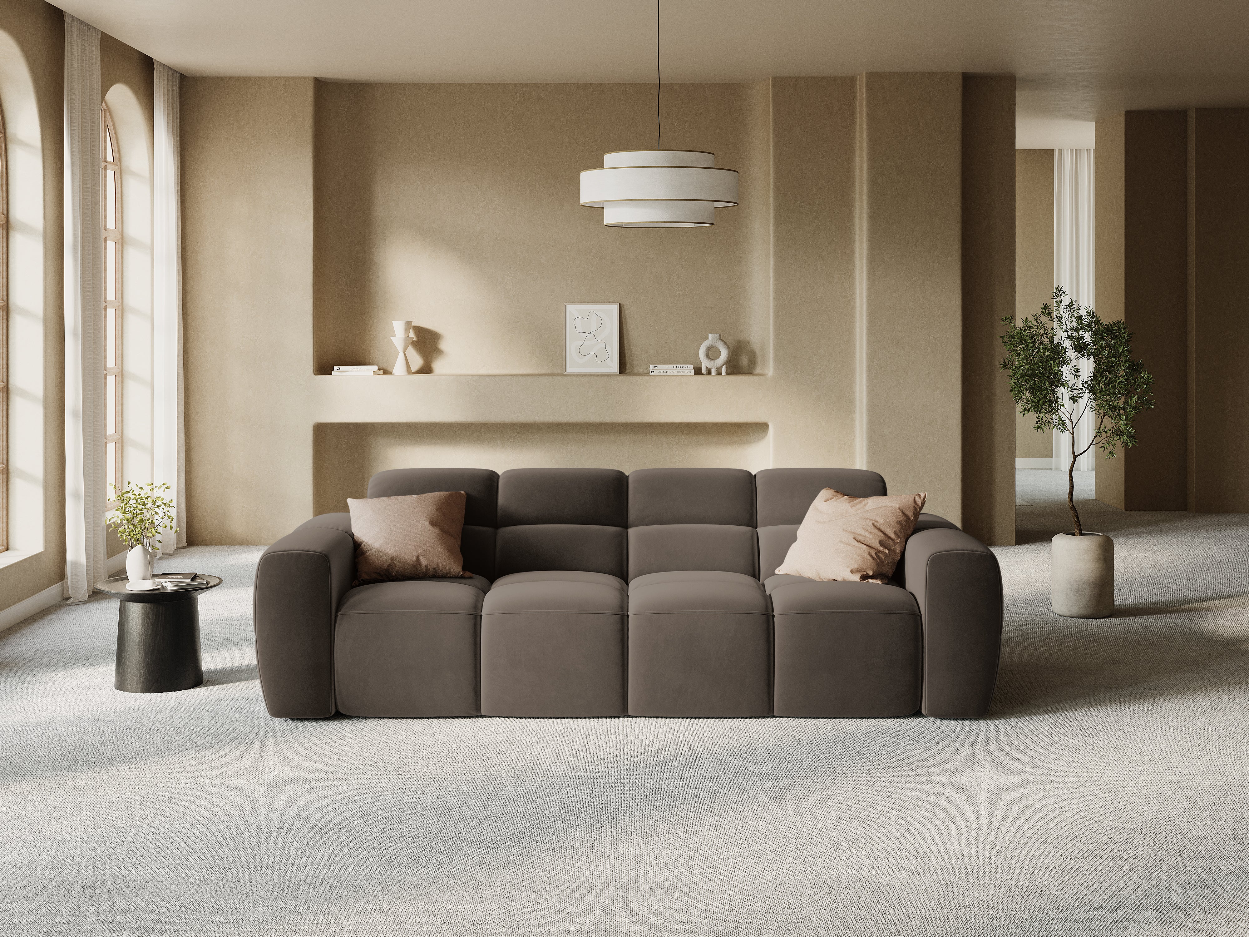 Sofa aksamitna 4-osobowa LISA jasnobrązowy