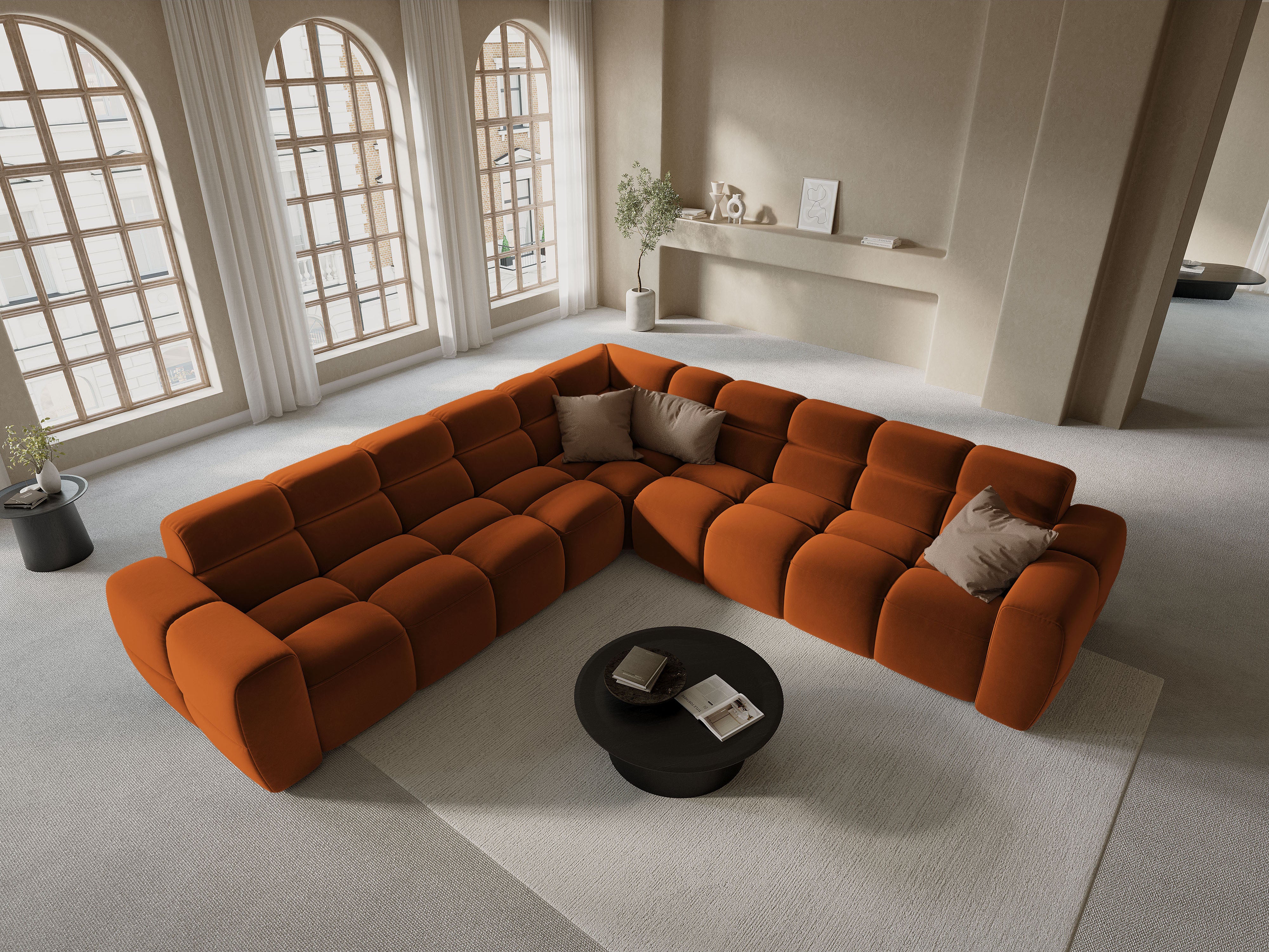 Symmetrical Corner Sofa LISA Terracotta Chenille