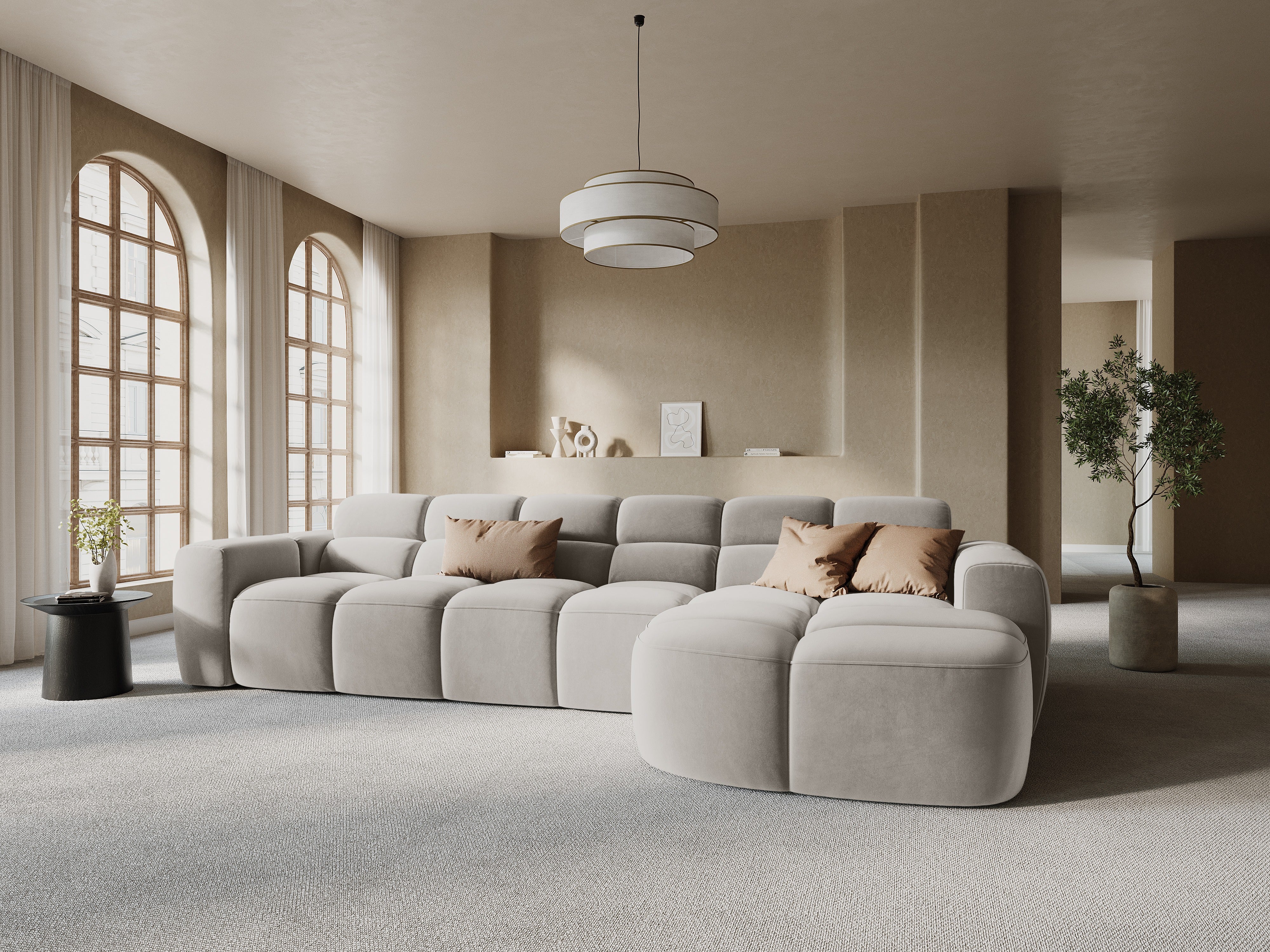 Right-facing velvet corner sofa LISA light beige [Monika]  [Julia spr]