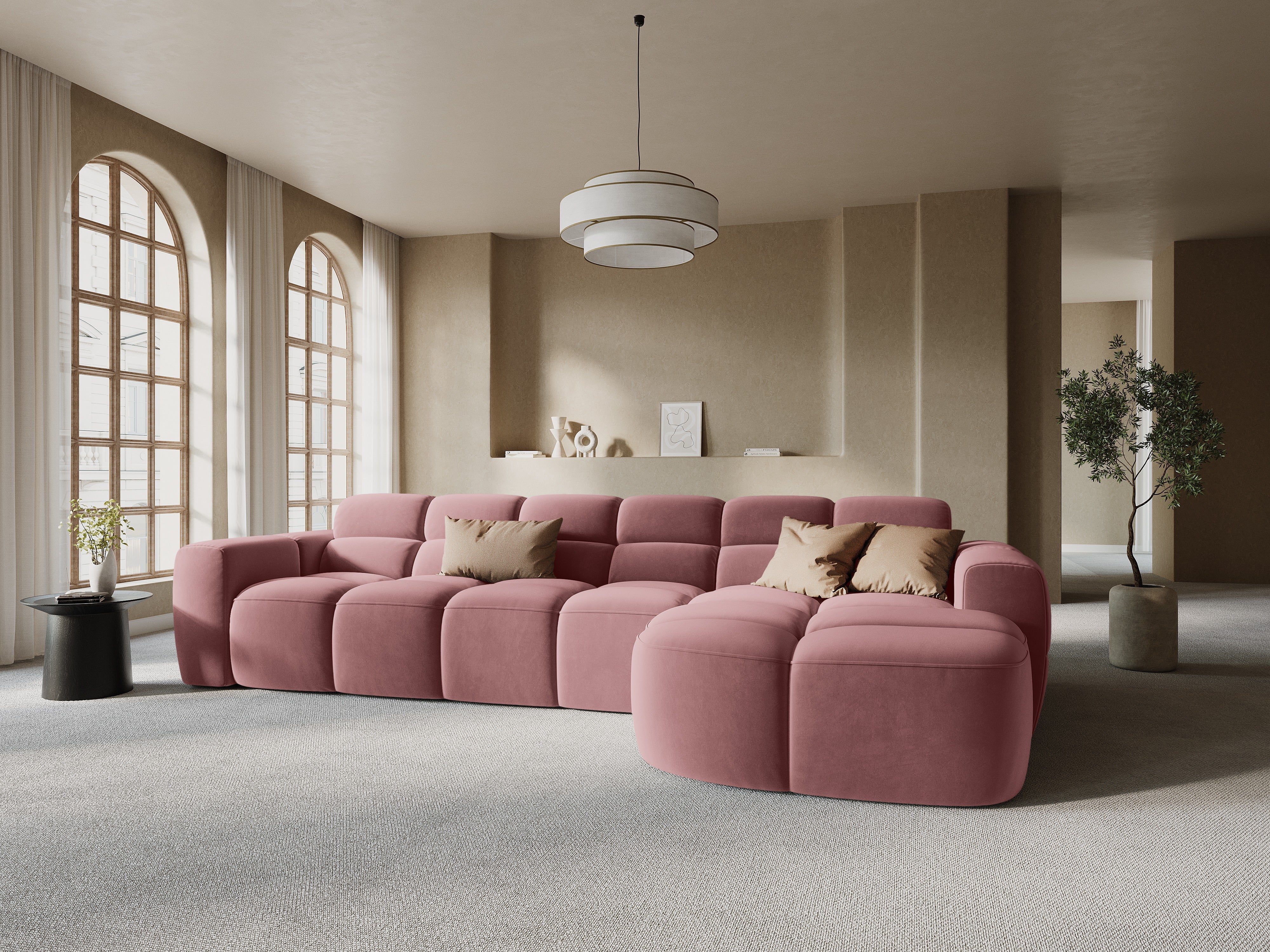 Right-facing velvet corner sofa LISA pink