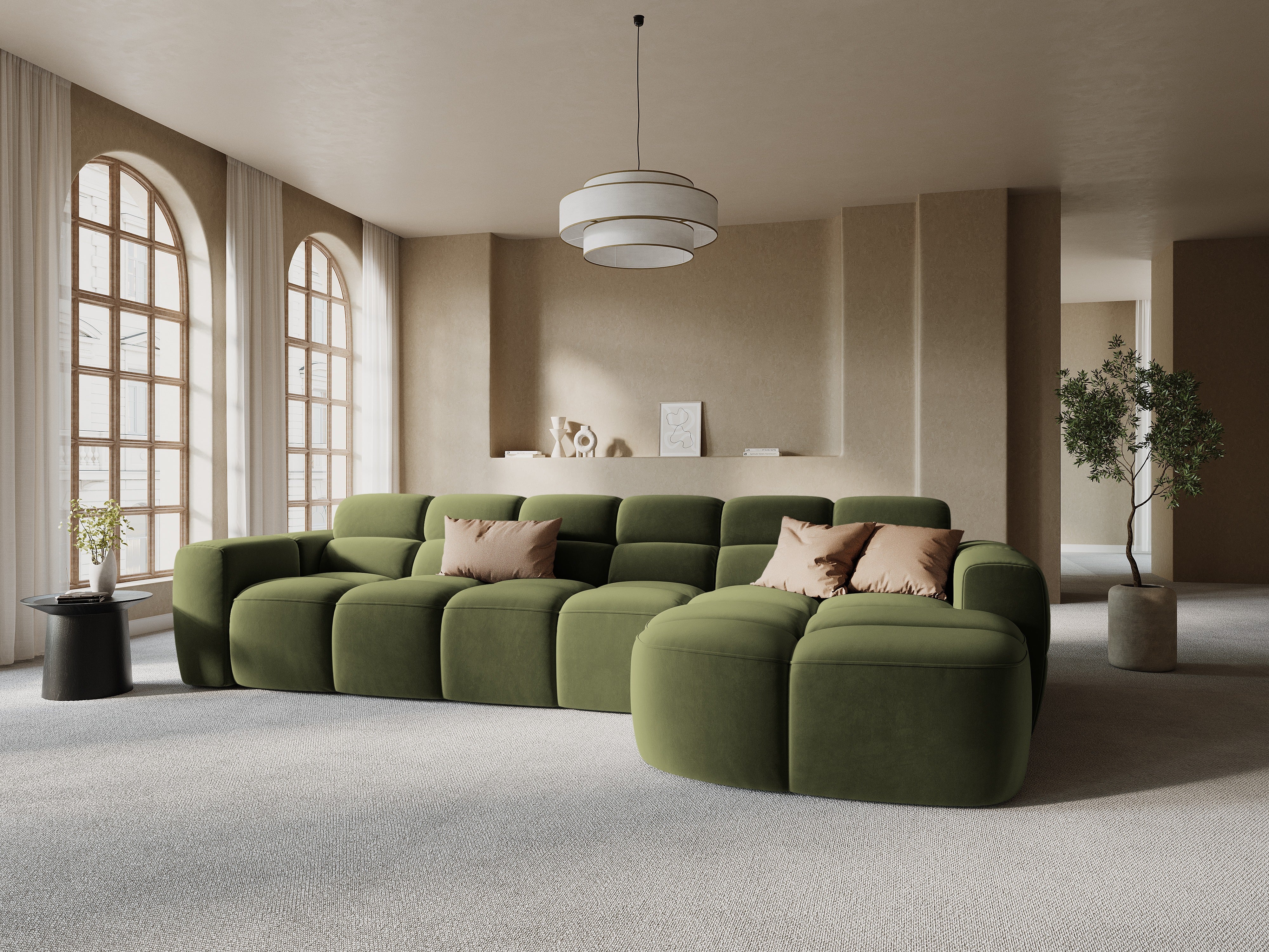 Right-facing velvet corner sofa LISA light green [Monika]  [Julia spr]